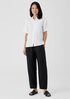 Organic Handkerchief Linen Band Collar Short-Sleeve Shirt