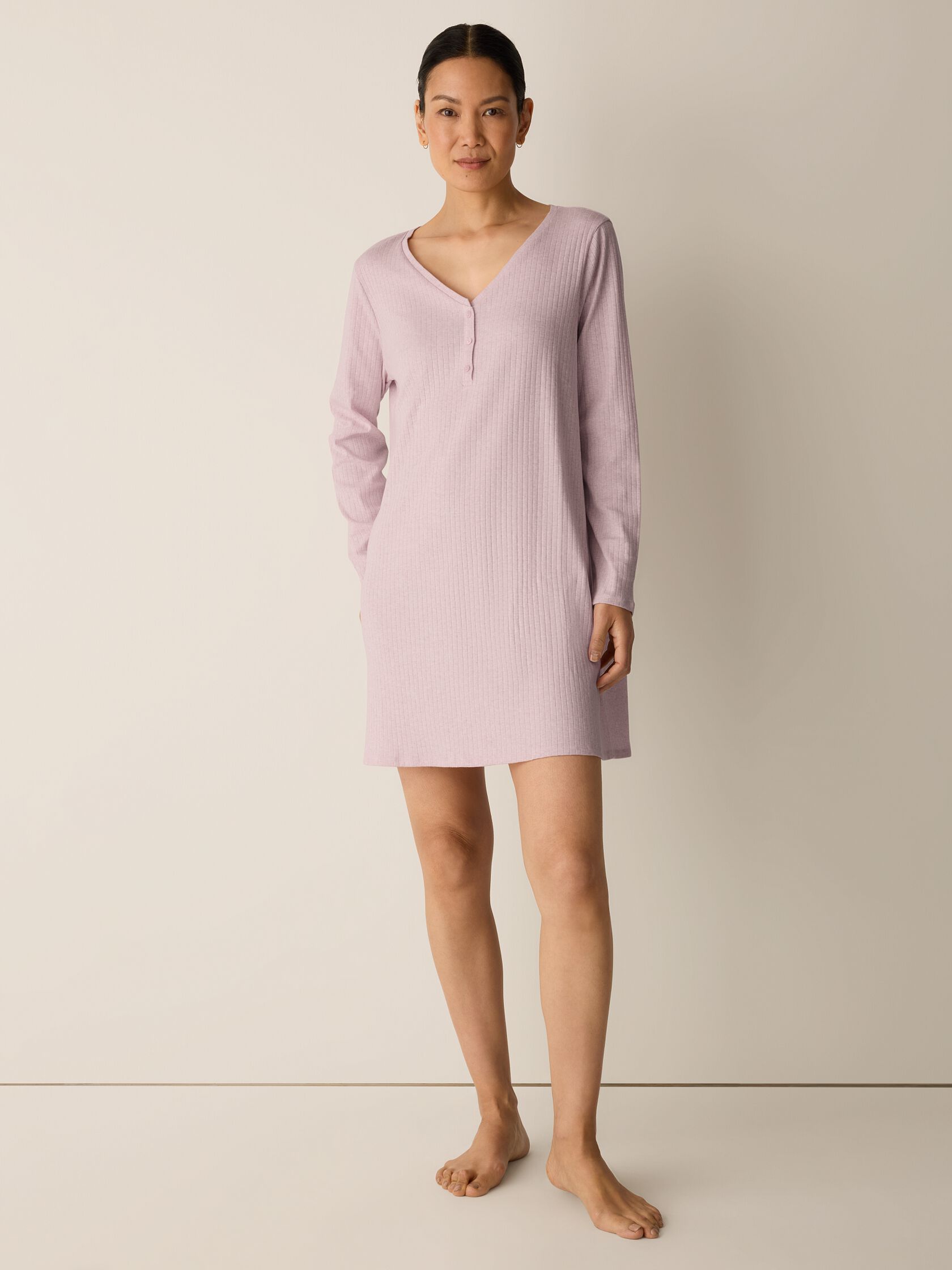 Organic Cotton Rib V-Neck Sleep Dress