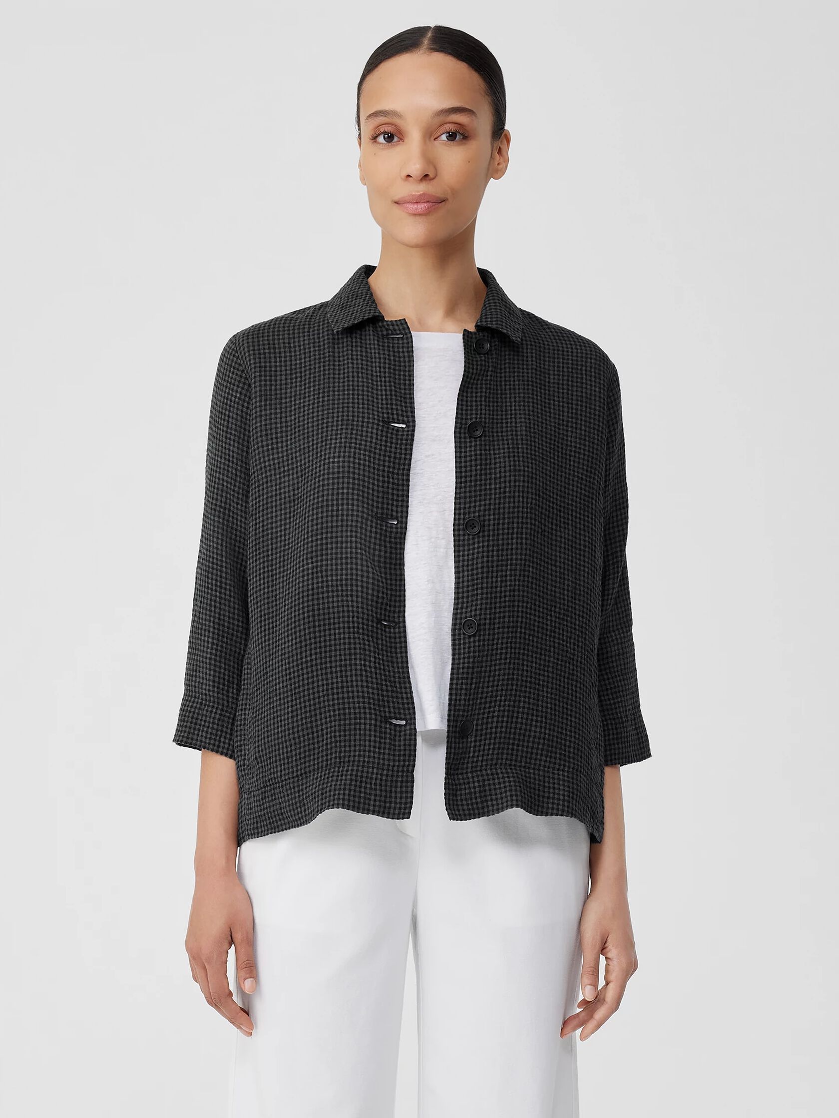 Puckered Organic Linen Shirt Jacket | EILEEN FISHER