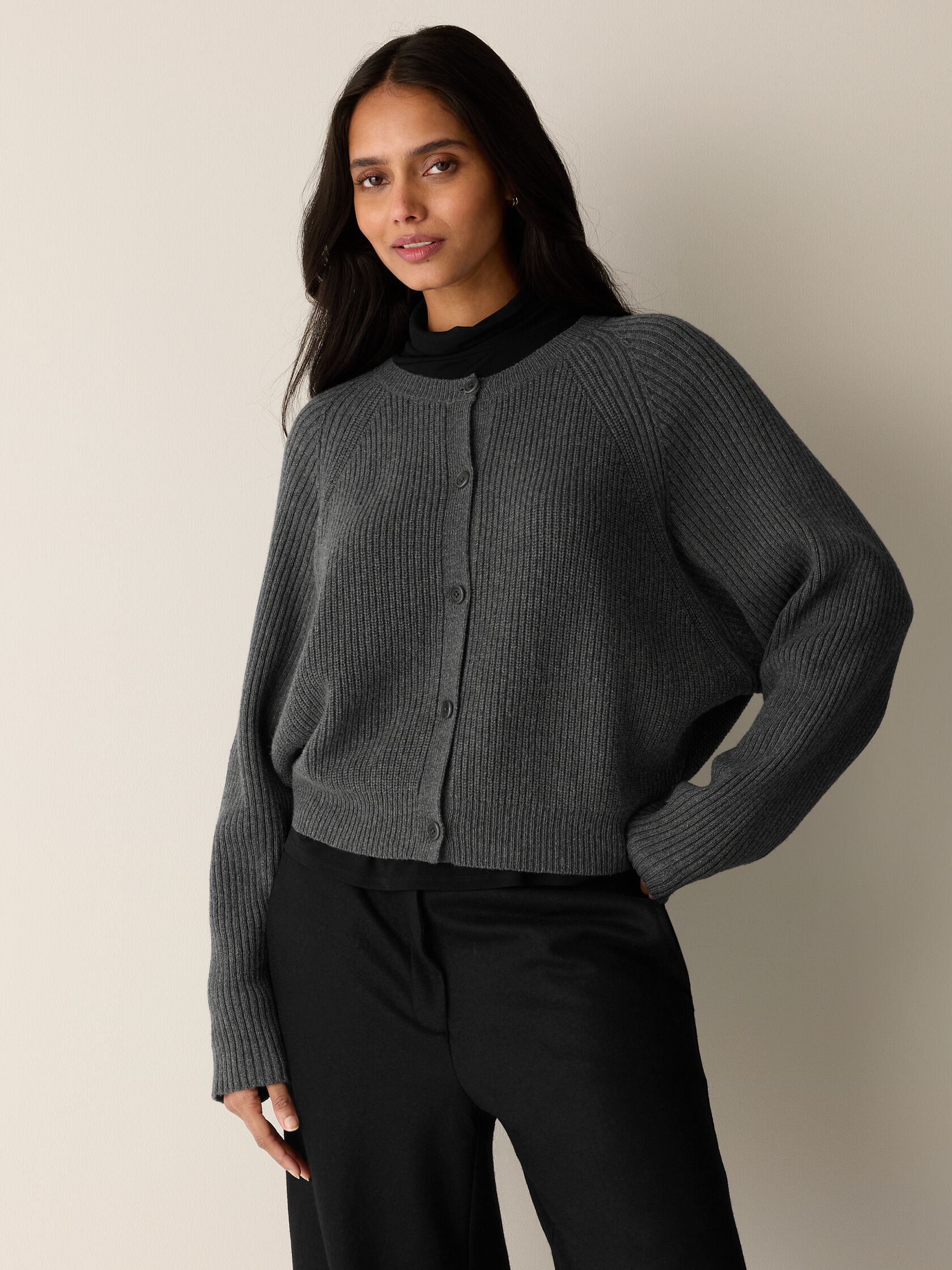 Cotton & Recycled Cashmere Crew Neck Cardigan
