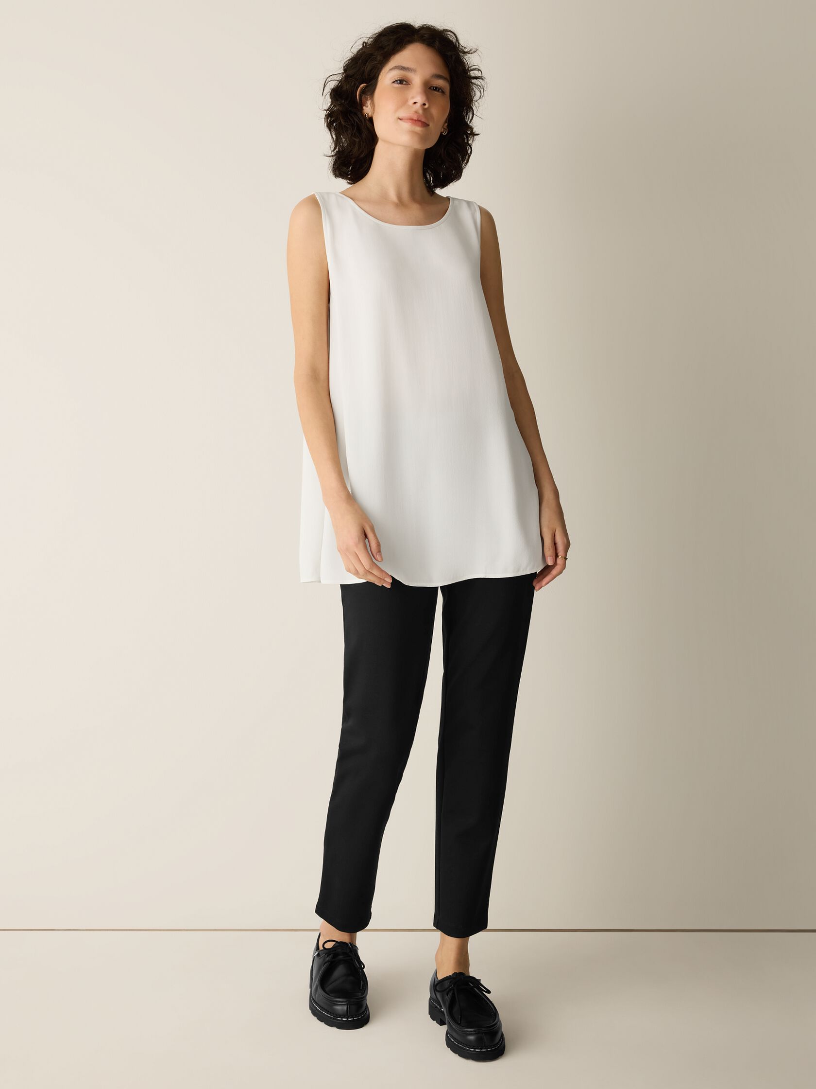 Silk Georgette Crepe Ballet Neck Long Tank