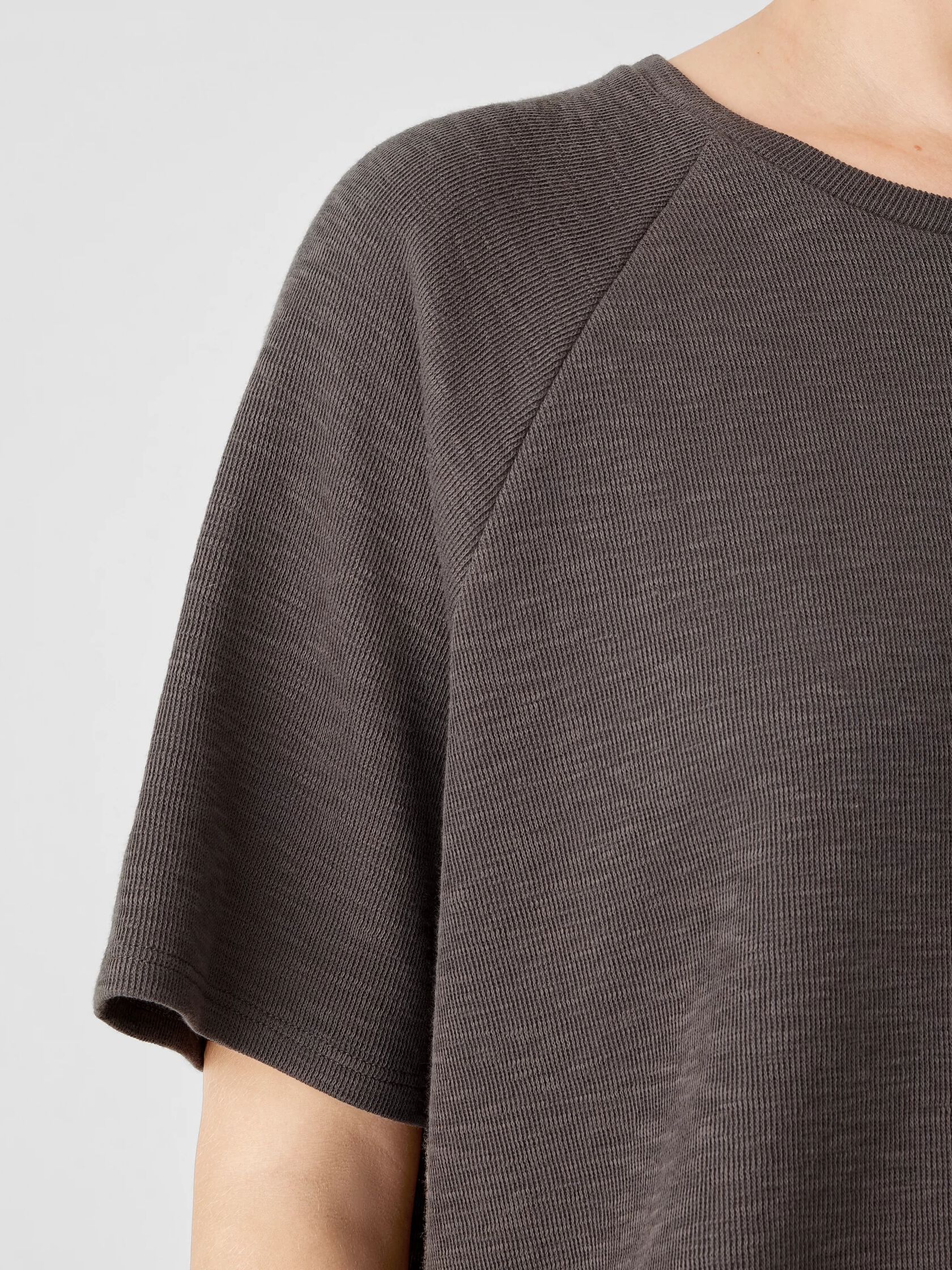 Organic Cotton Slubby Rib Knit Elbow-Sleeve Top