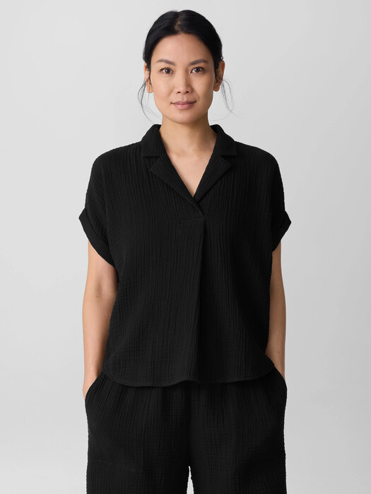 Organic Cotton Lofty Gauze Notch Collar Top