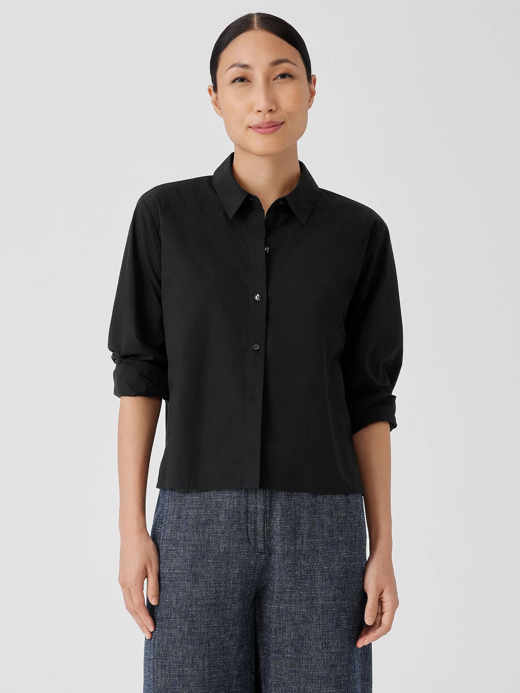 Washed Organic Cotton Poplin Classic Collar Short Shirt