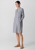 Puckered Organic Linen Stripe Band Collar Shirtdress