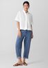 Washed Organic Cotton Poplin Split Neck Top