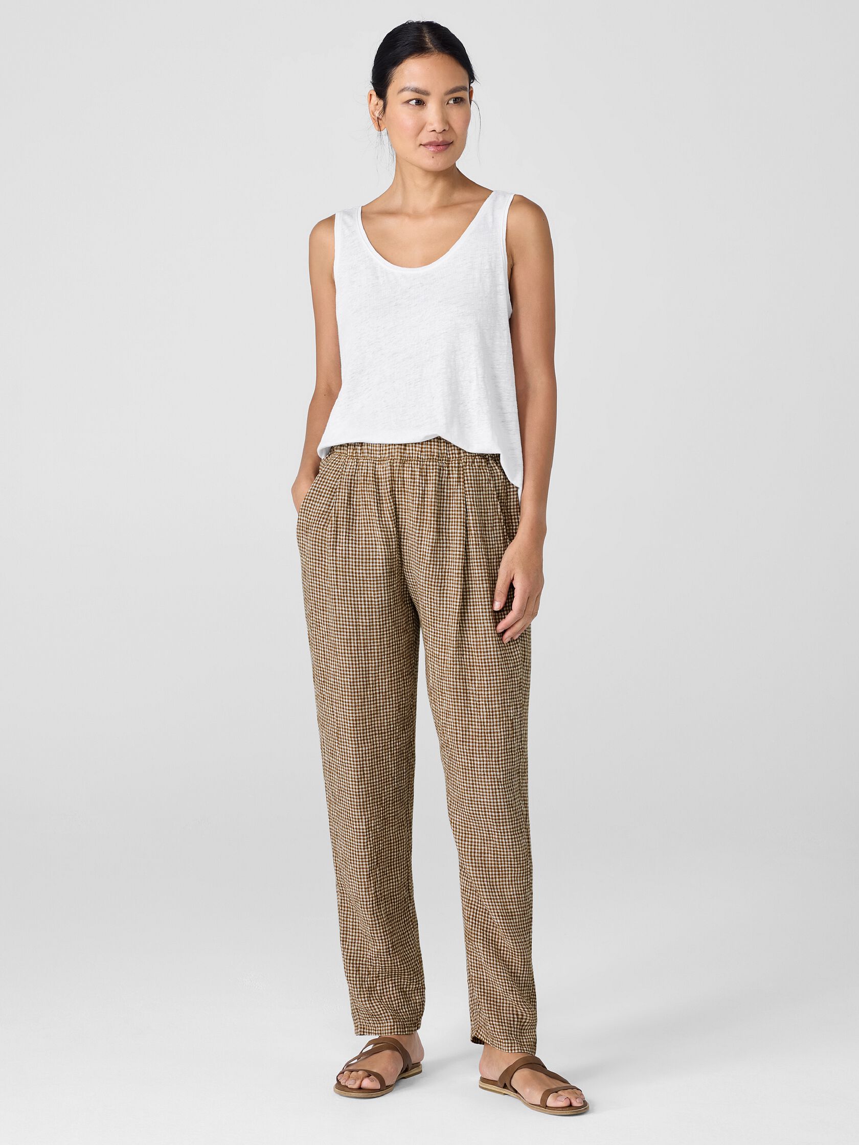 Puckered Organic Linen Tapered Pant