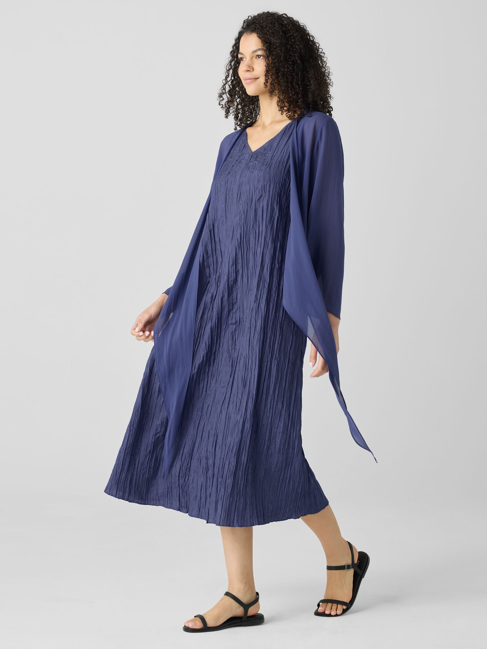 Crushed Silk V-Neck Dress