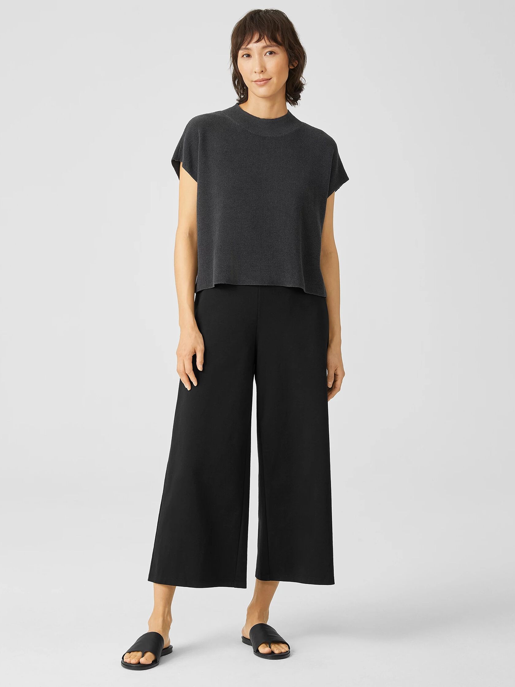 Cotton Ponte Wide-Leg Pant