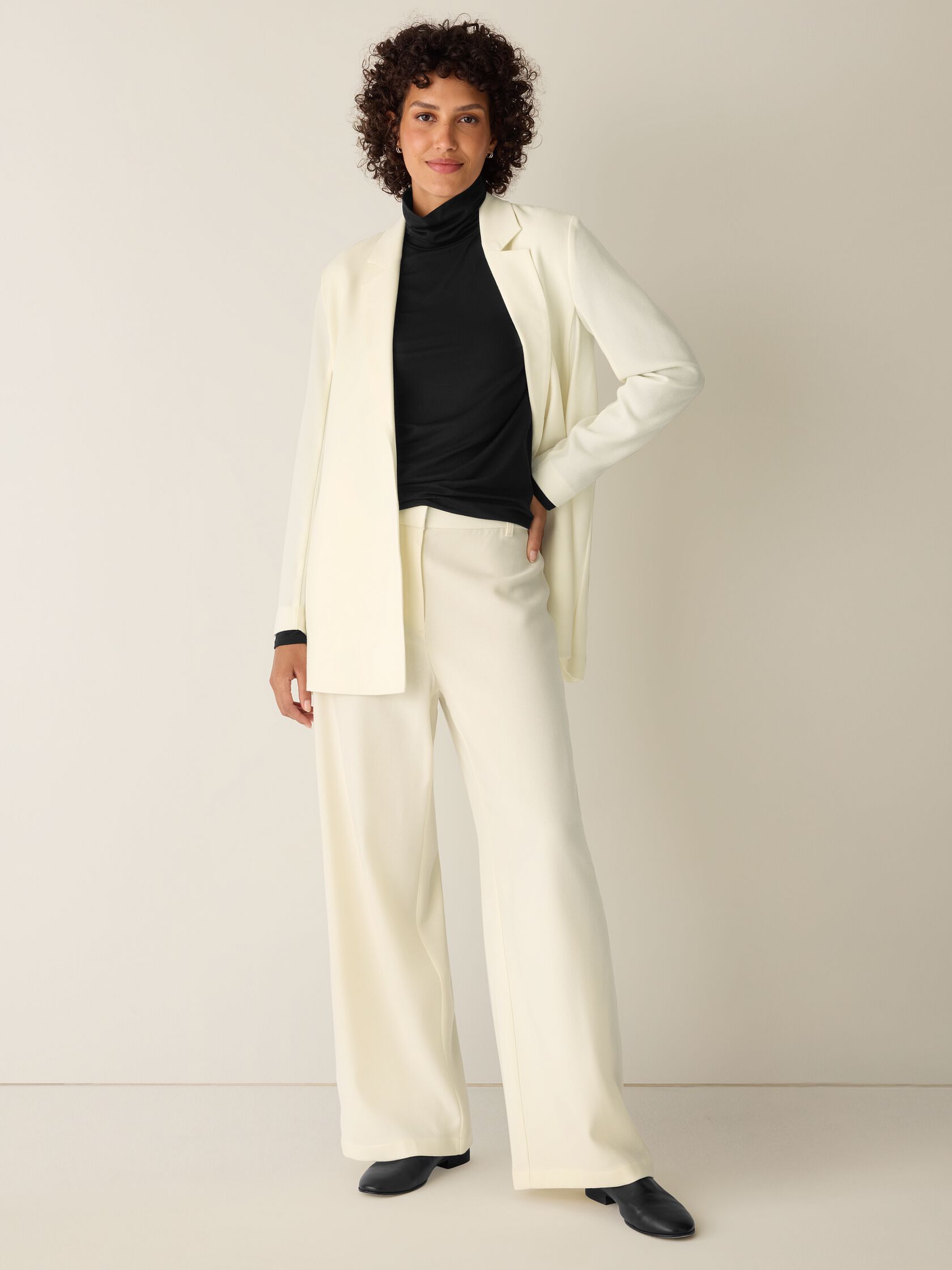Stretch Wool Crepe Wide-Leg Trouser