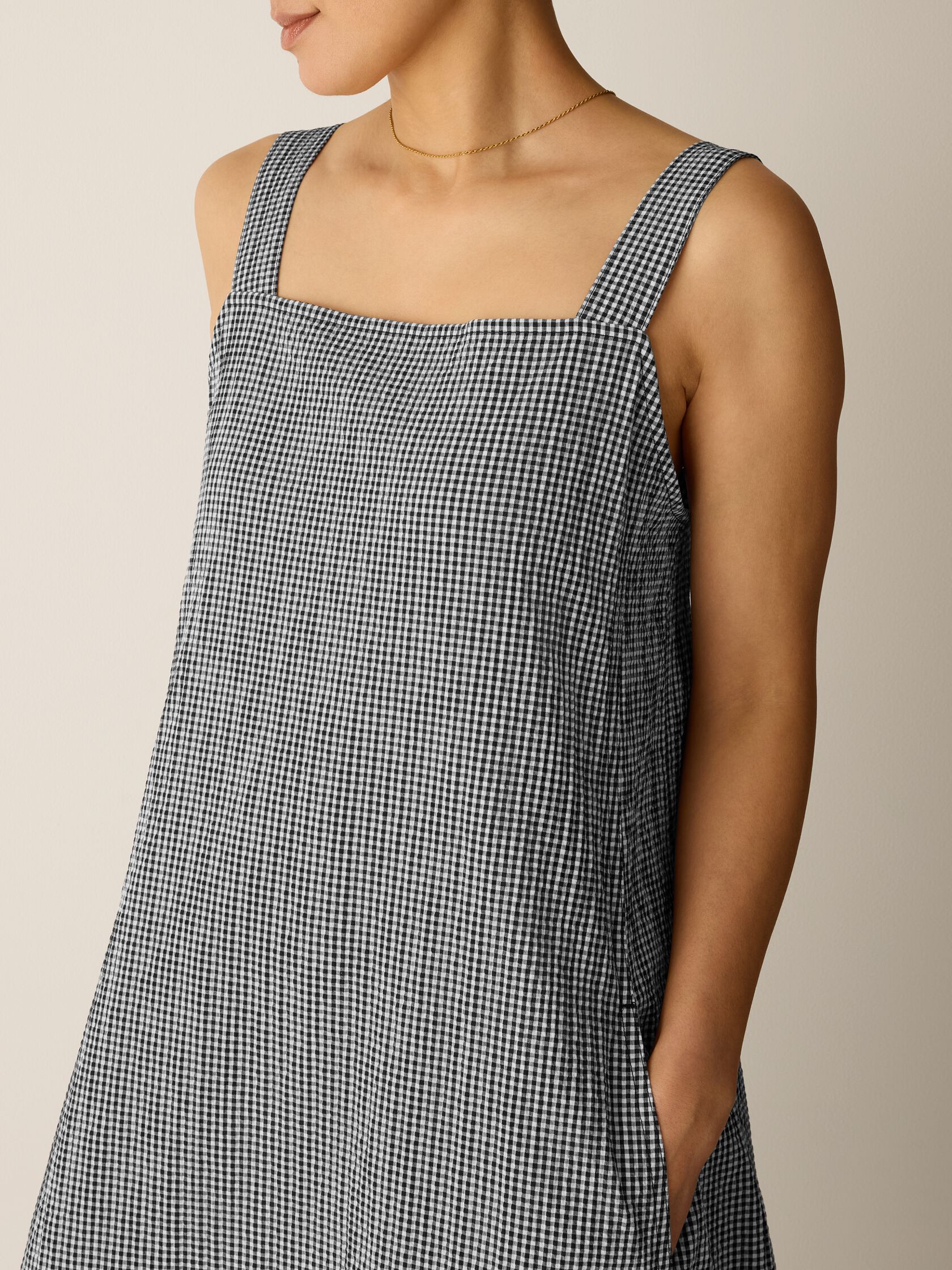 Organic Cotton Pucker Check Lantern Dress