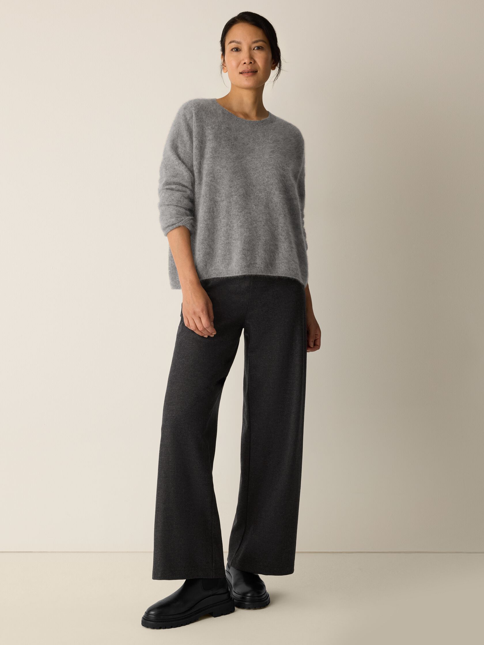 Mélange Boiled Wool Jersey Wide-Leg Pant in Regenerative Wool