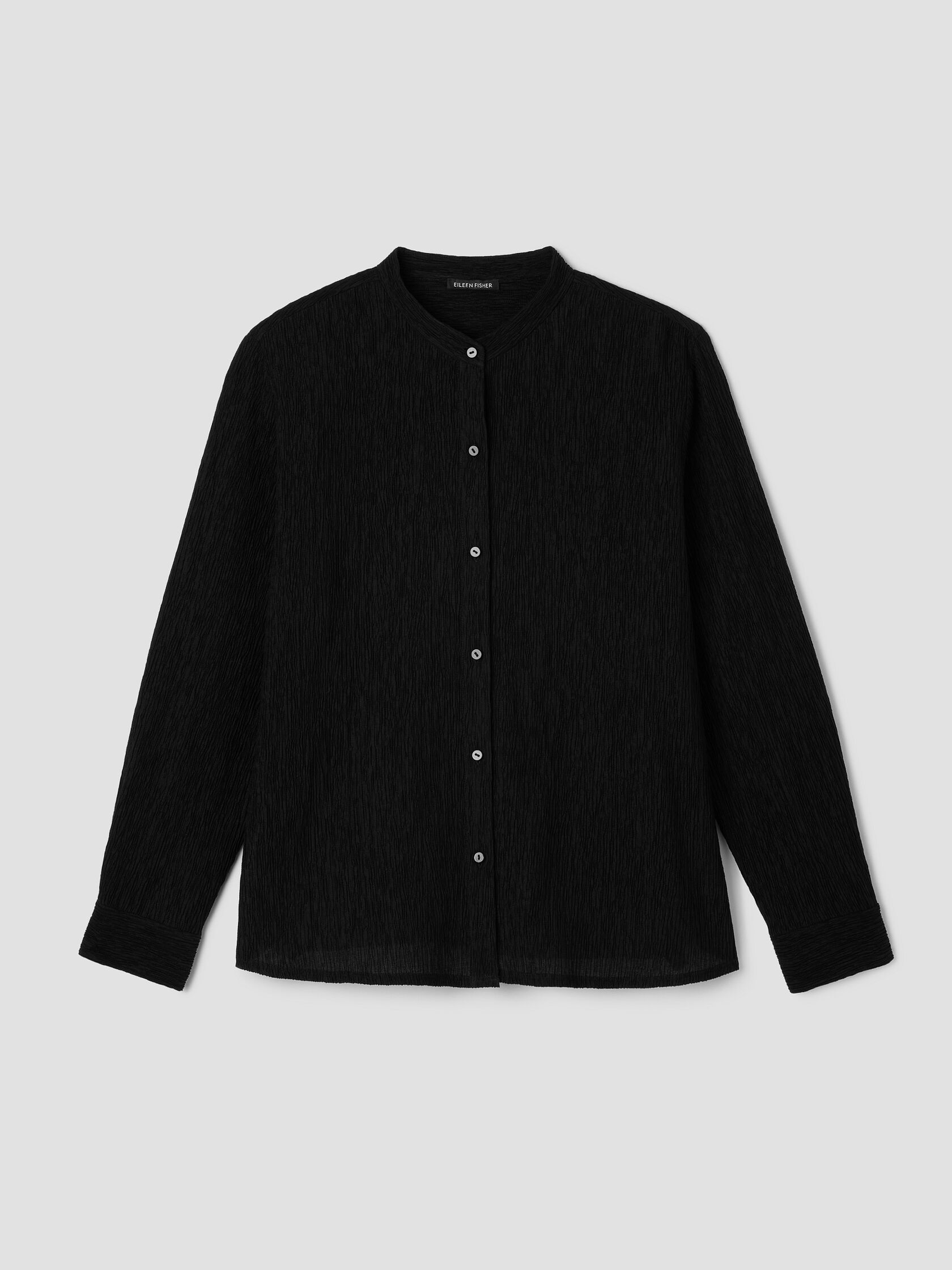 Woven Plissé Band Collar Shirt