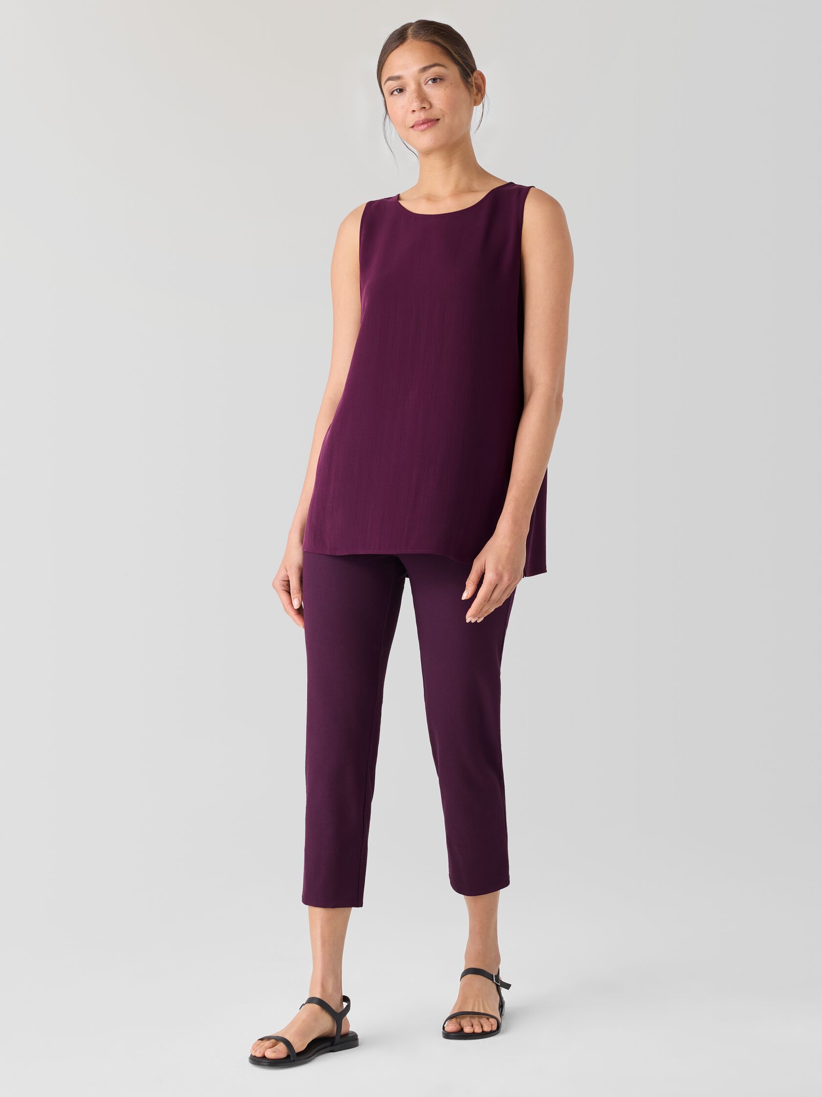 Silk Georgette Crepe Ballet Neck Long Tank