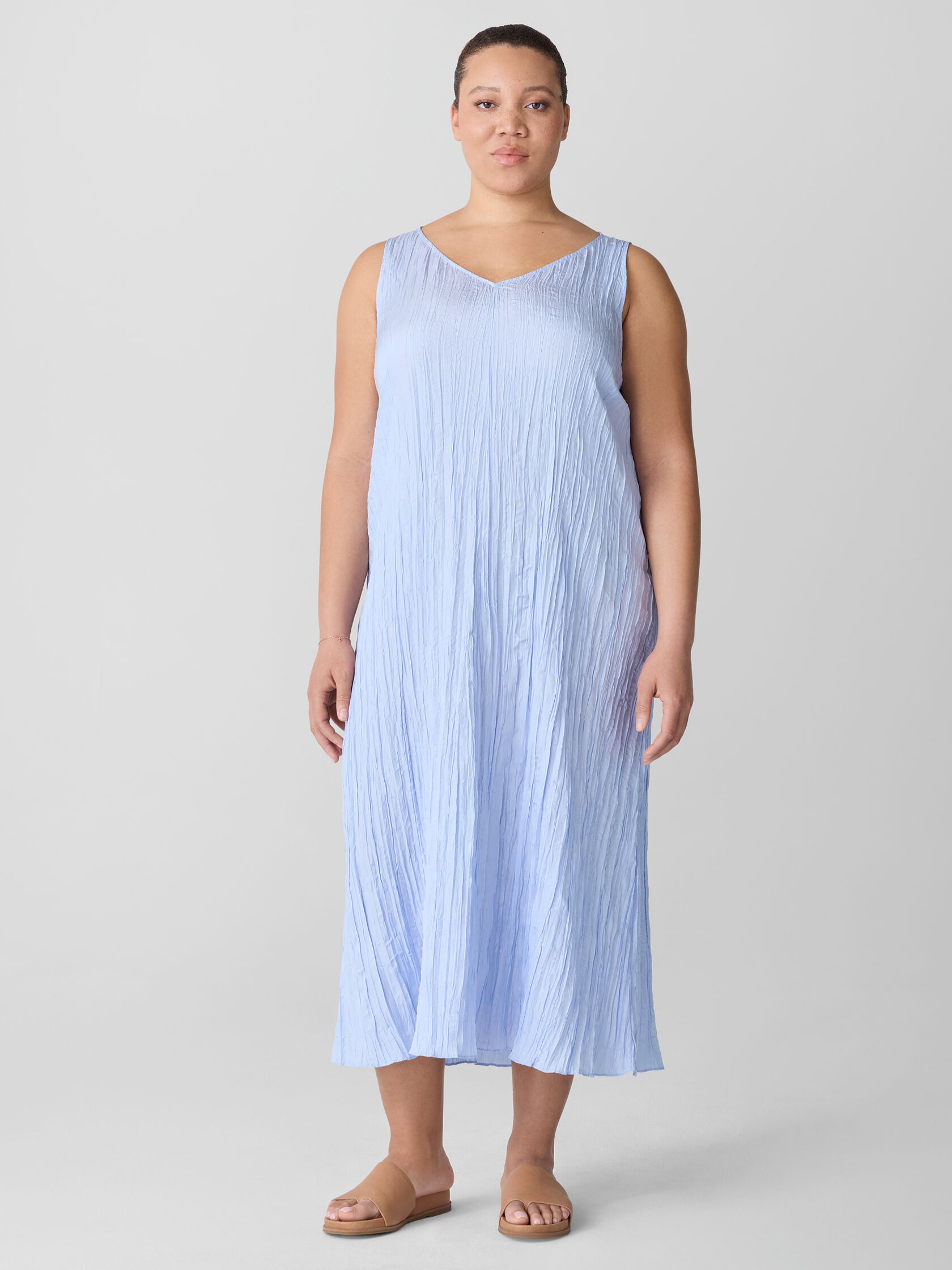 Crushed Silk V-Neck Dress