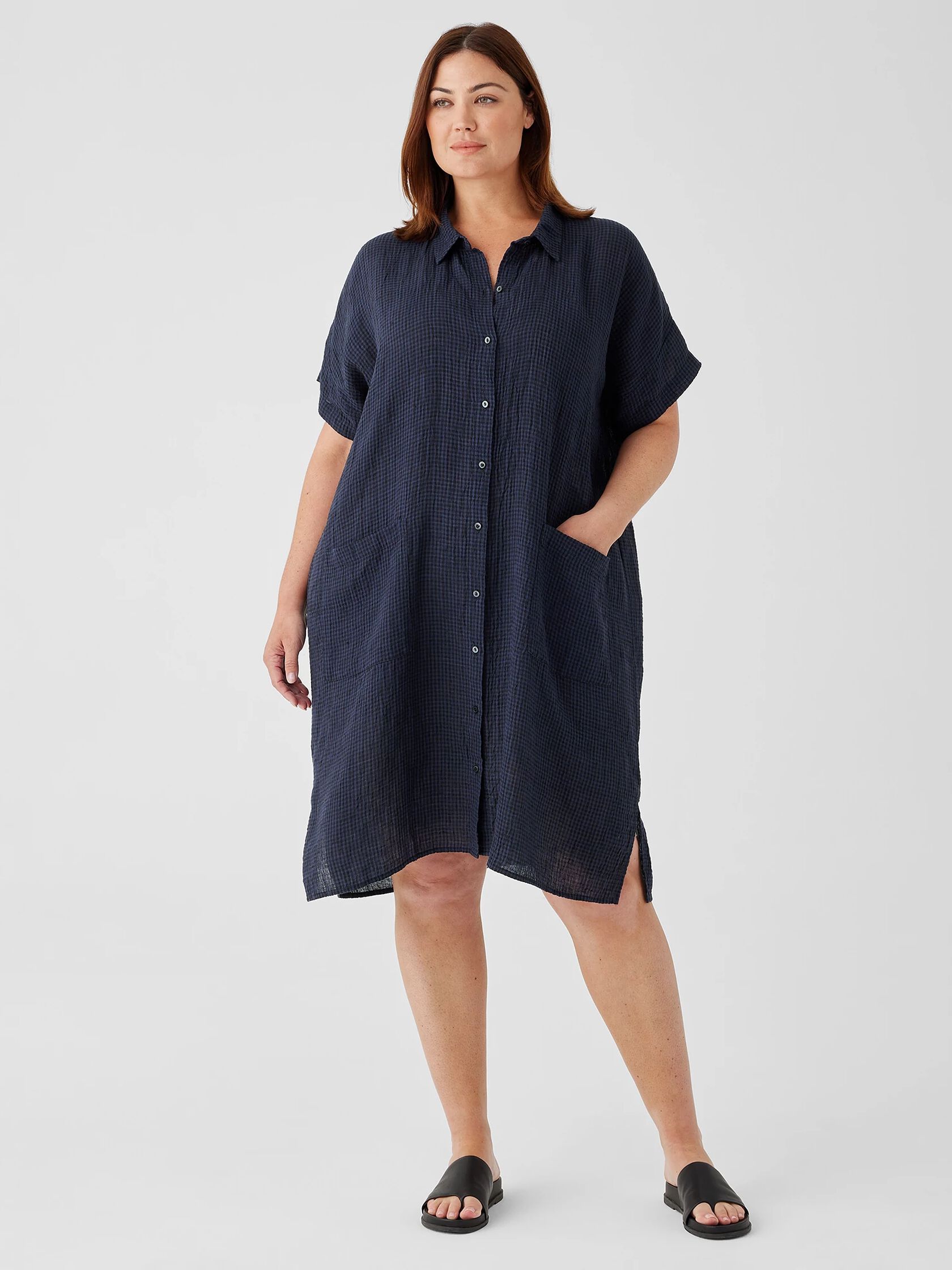 Puckered Organic Linen Classic Collar Dress