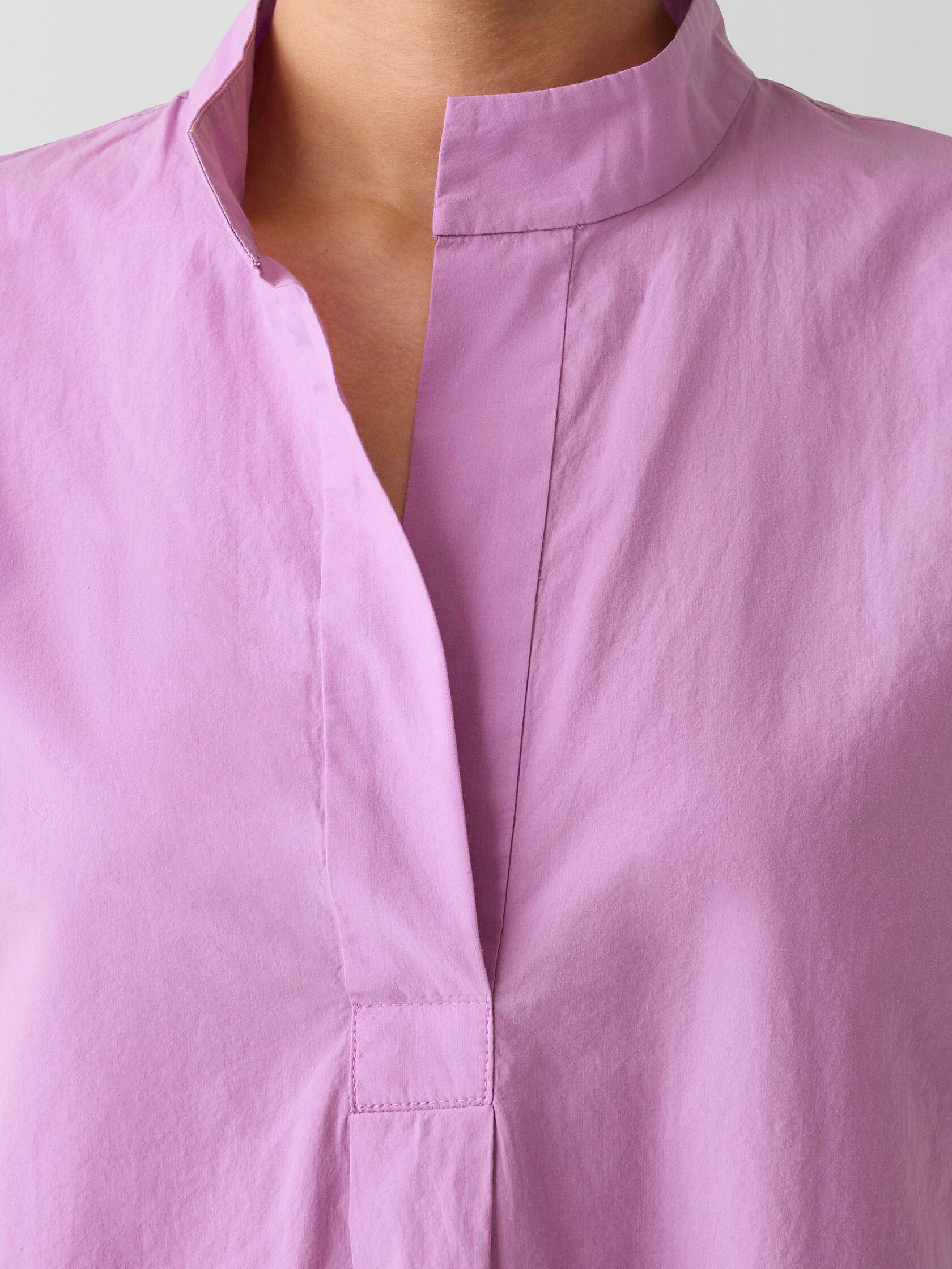 Washed Organic Cotton Poplin Stand Collar Top