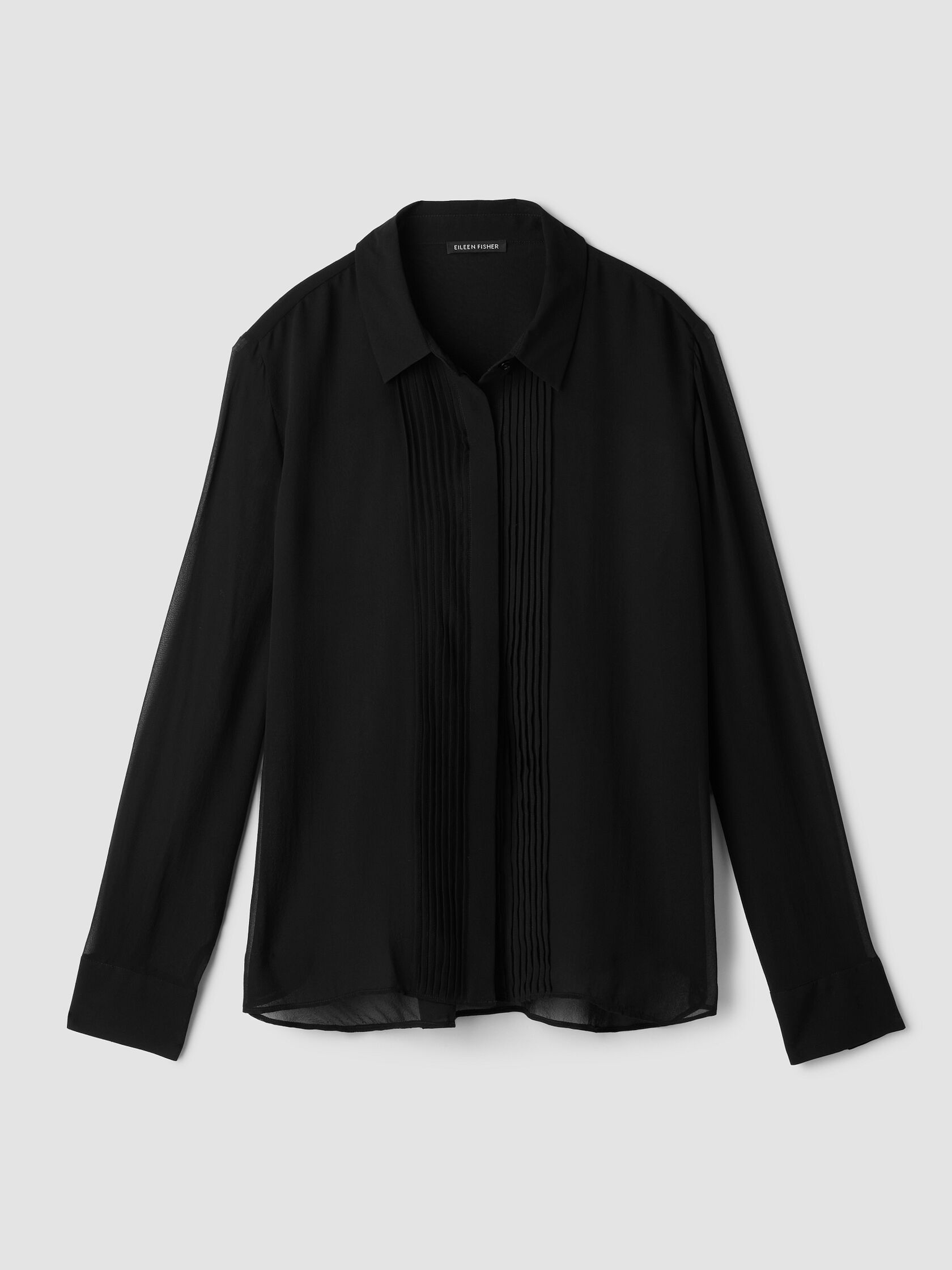 Sheer Silk Georgette Classic Collar Pintuck Shirt