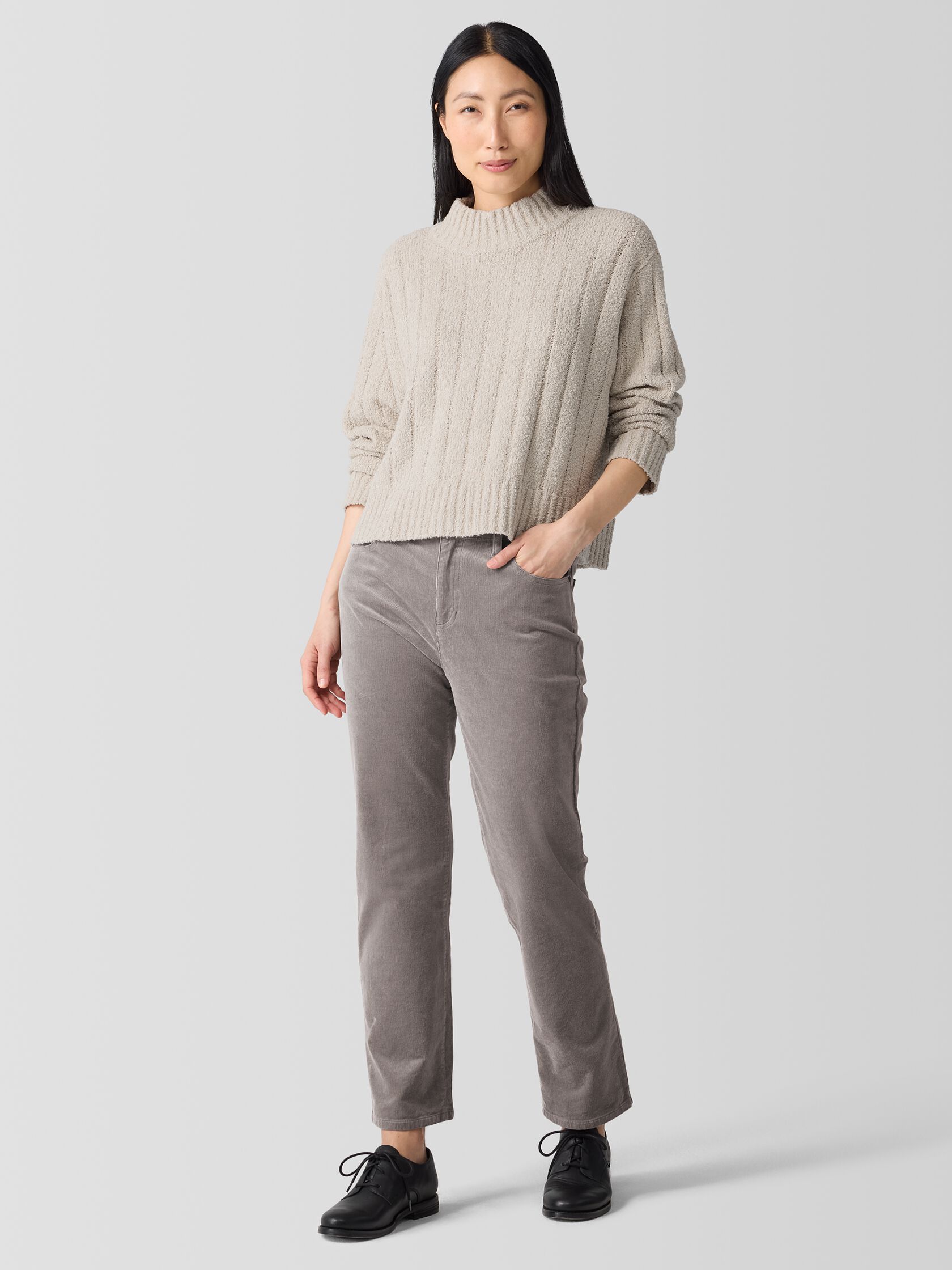Cotton Fluff Rib Turtleneck Top