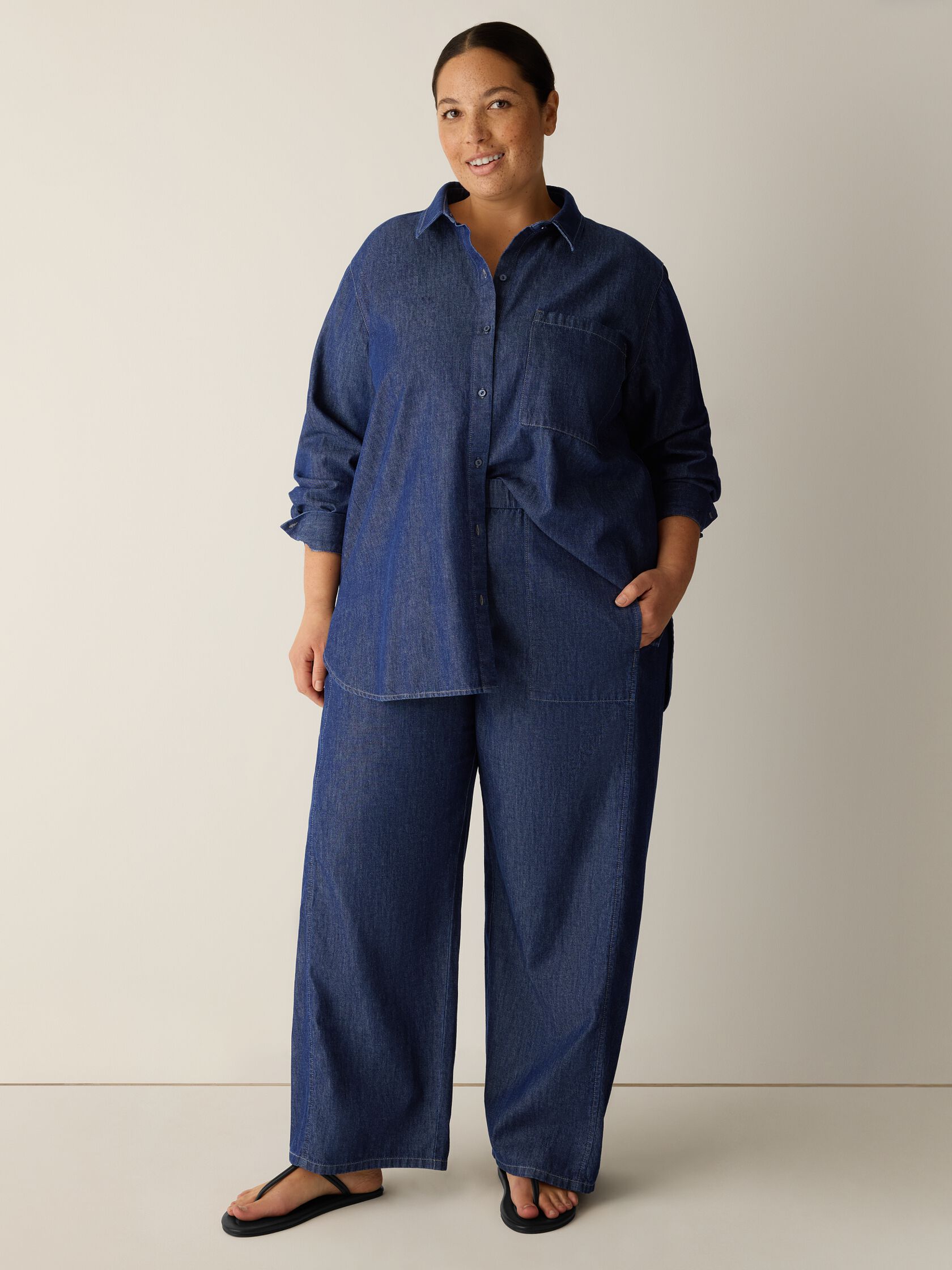 Lightweight Organic Cotton Denim Wide-Leg Pant