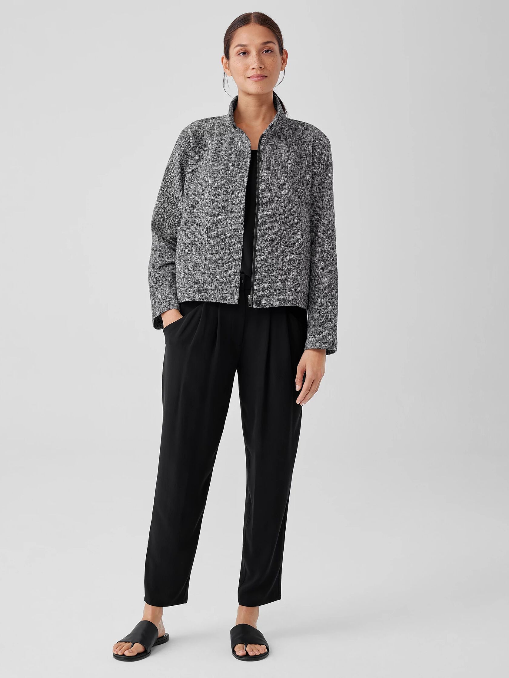 Organic Cotton Tweed Stand Collar Jacket