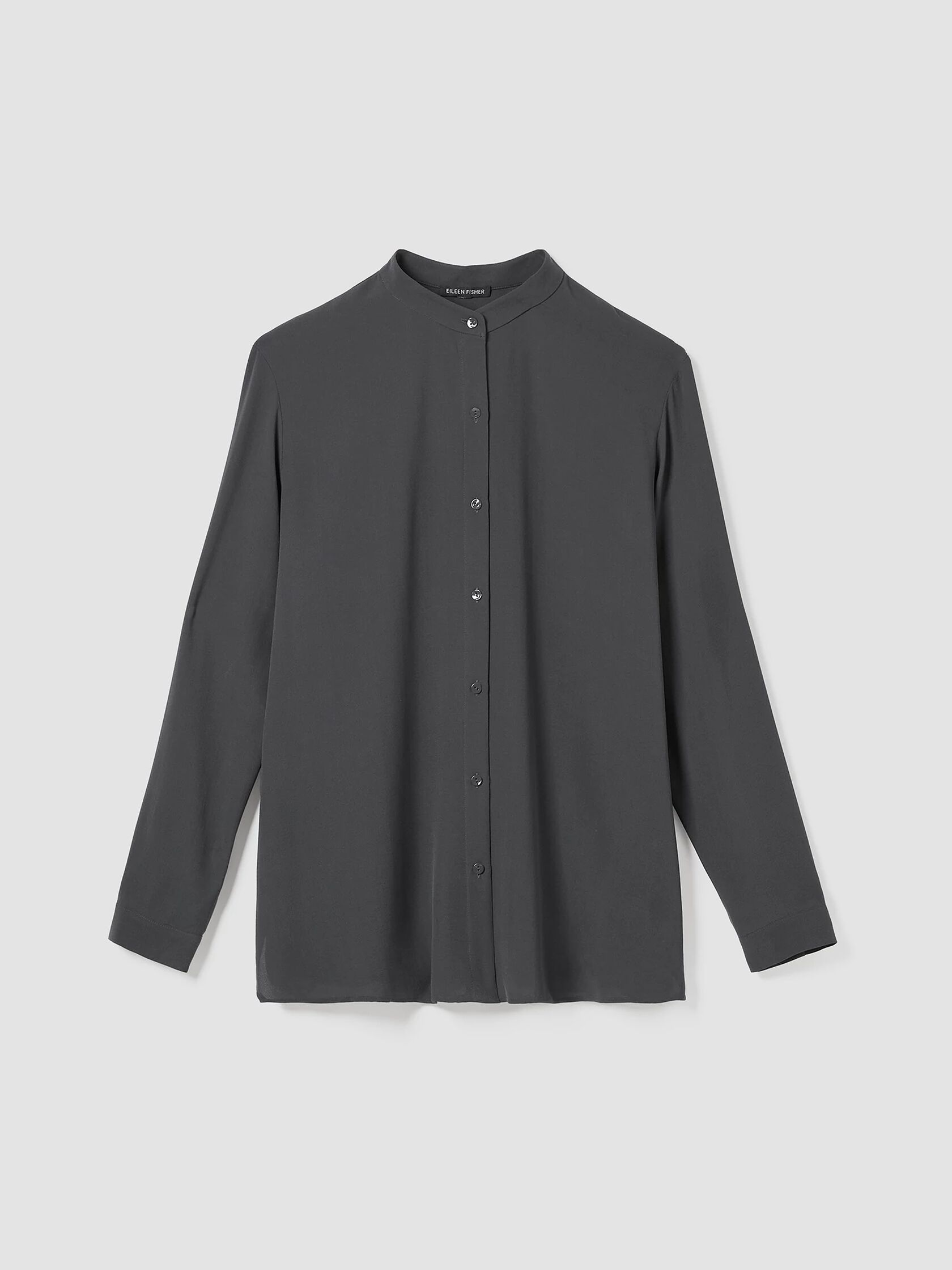 Silk Georgette Crepe Mandarin Collar Shirt