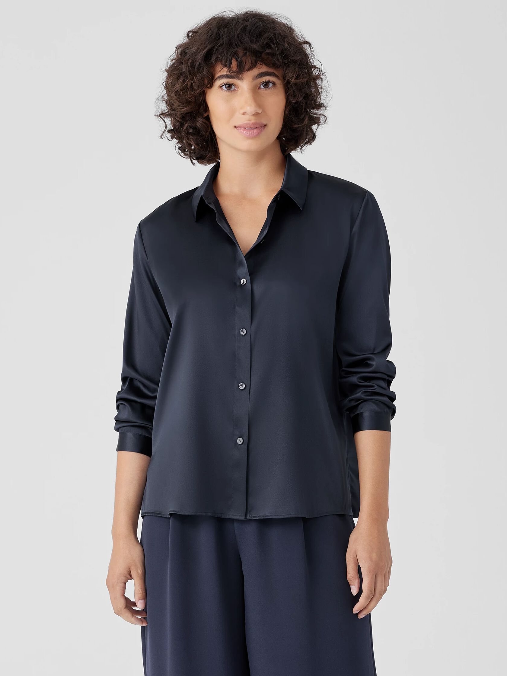 Stretch Silk Charmeuse Classic Collar Shirt