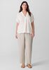 Puckered Organic Linen Stripe Notch Collar Top