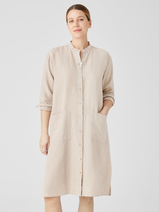 Organic Linen Mandarin Collar Dress