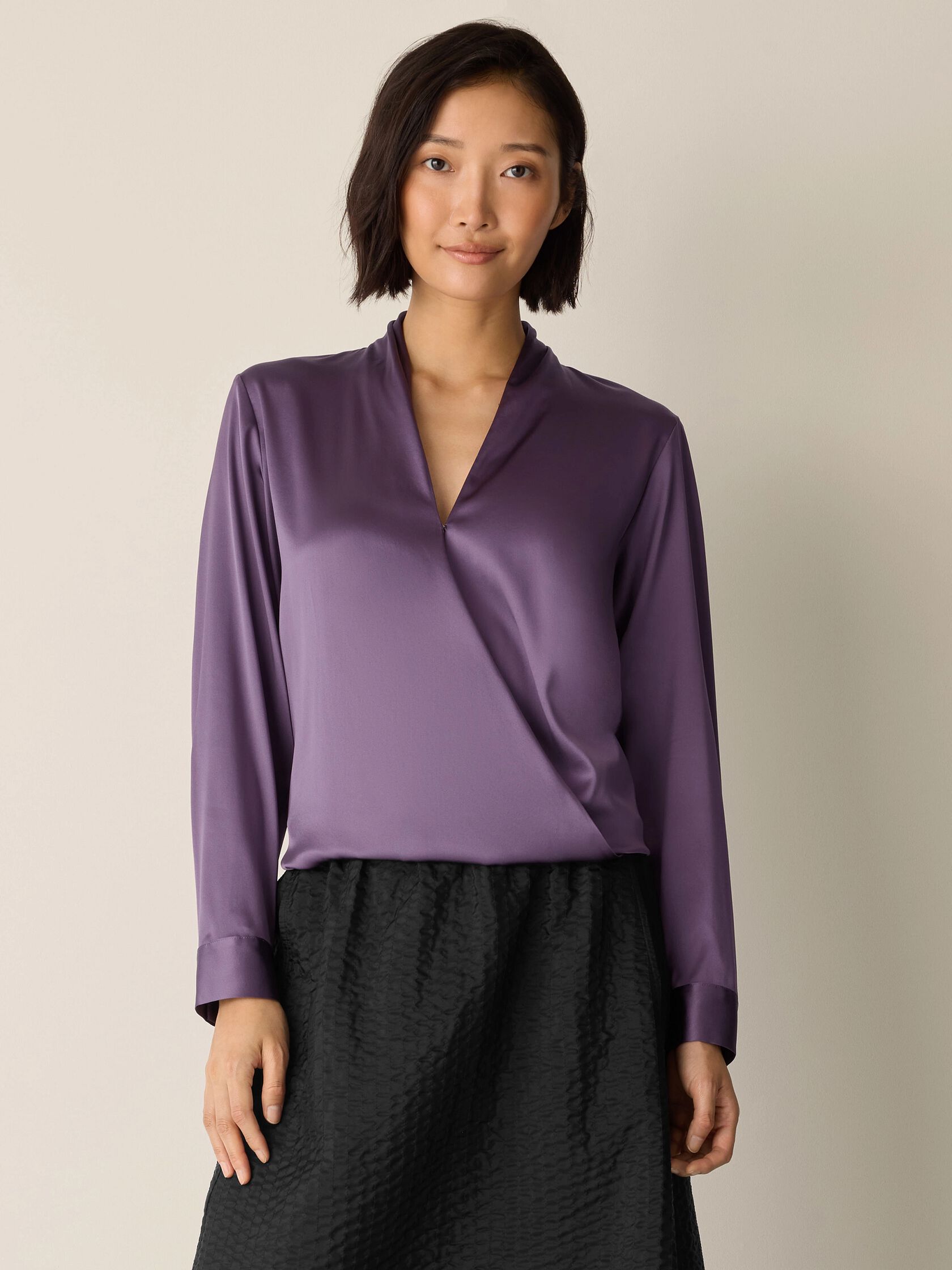 Stretch Silk Charmeuse Wrap Top