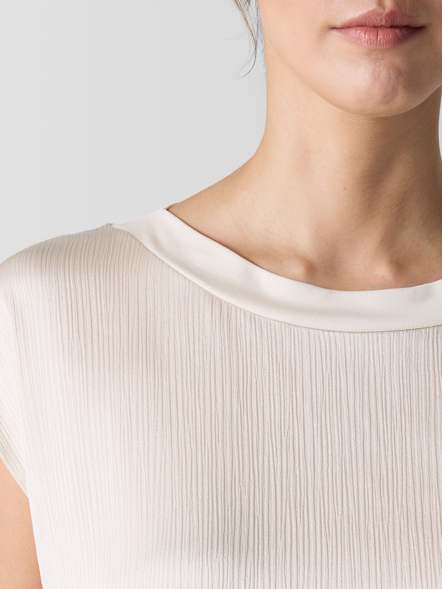 Striated Silk Satin Bateau Neck Top