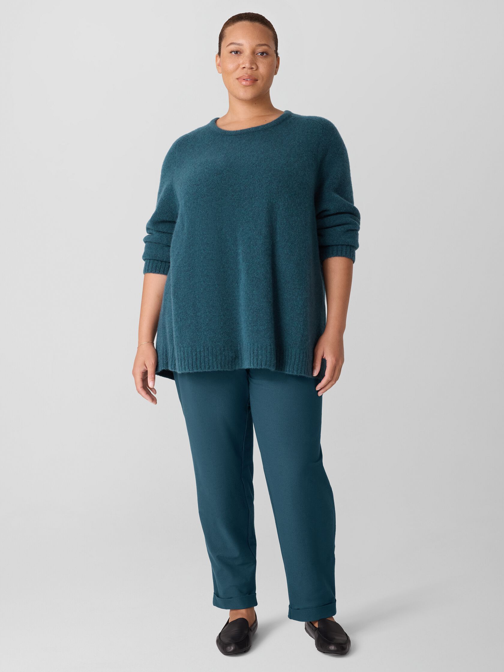 Cashmere Silk Boucle Bliss Crew Neck Long Top