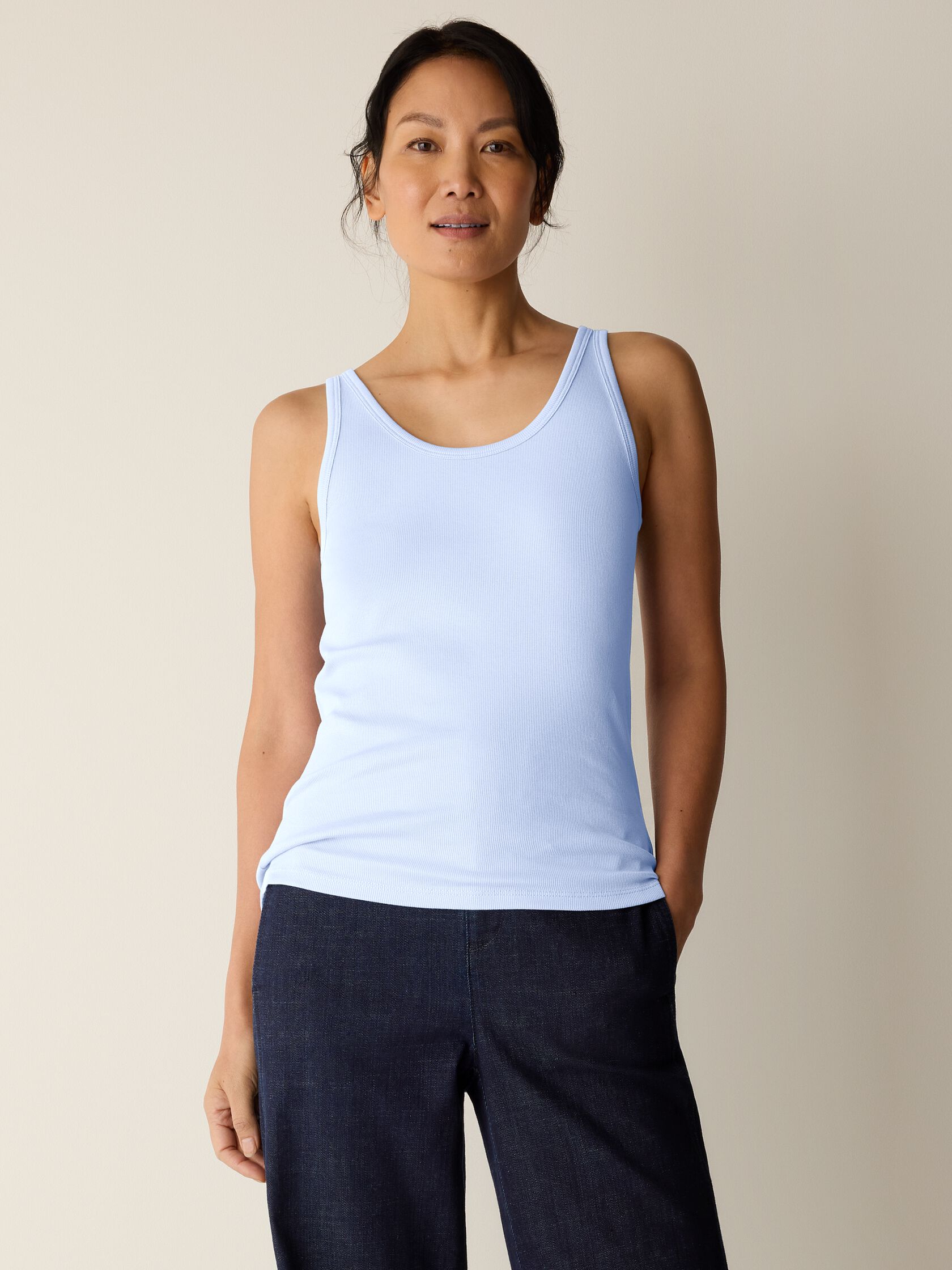 Organic Cotton Stretch Rib Scoop Neck Tank