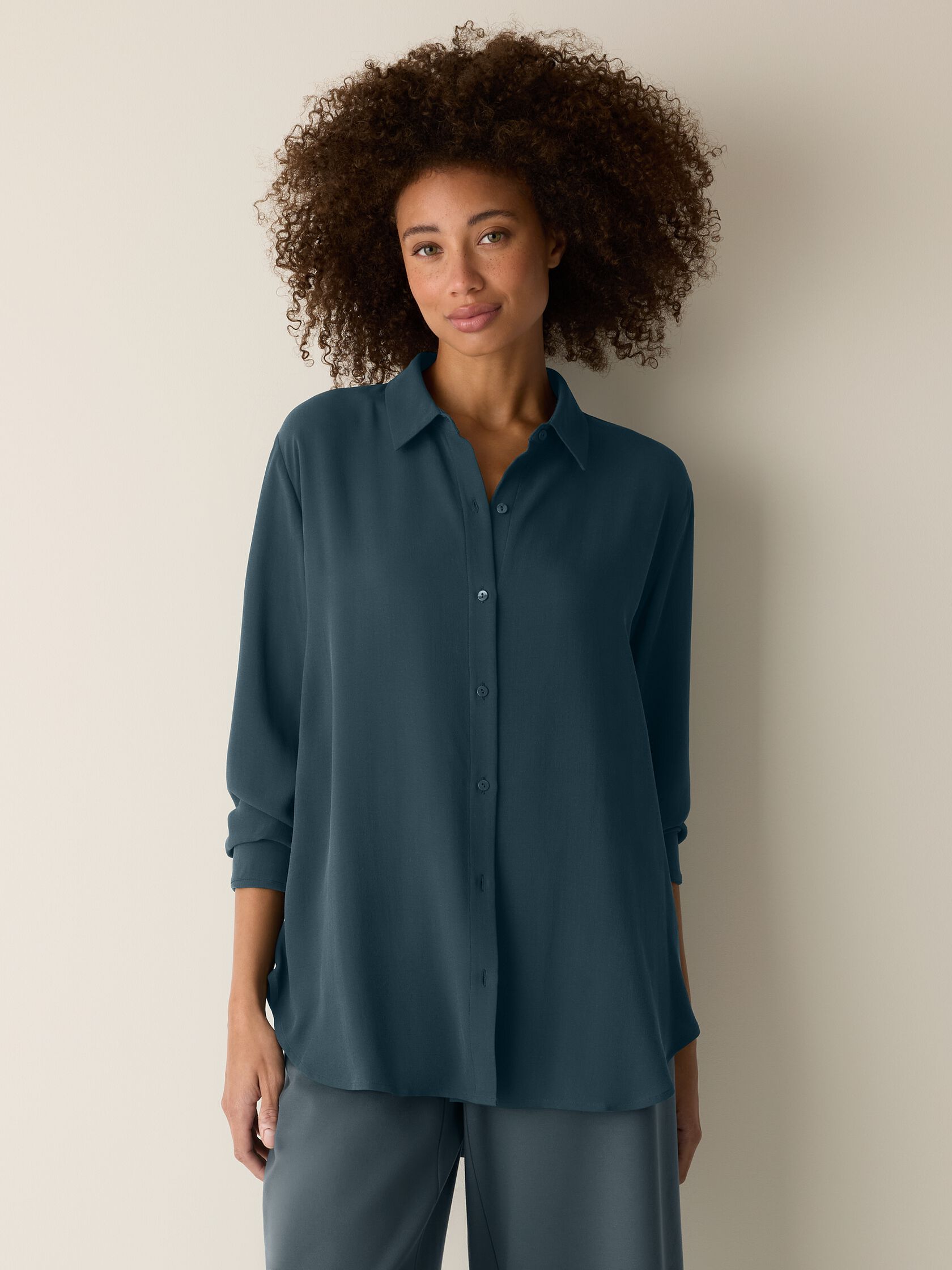 Silk Georgette Crepe Classic Collar Shirt