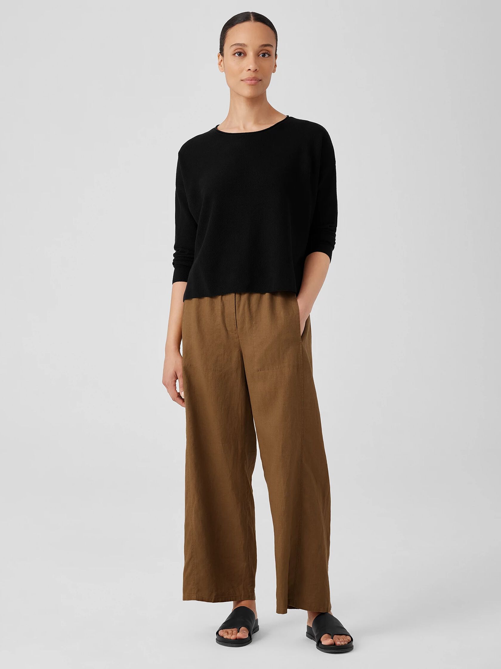 Organic Linen Cotton Jewel Neck Box-Top