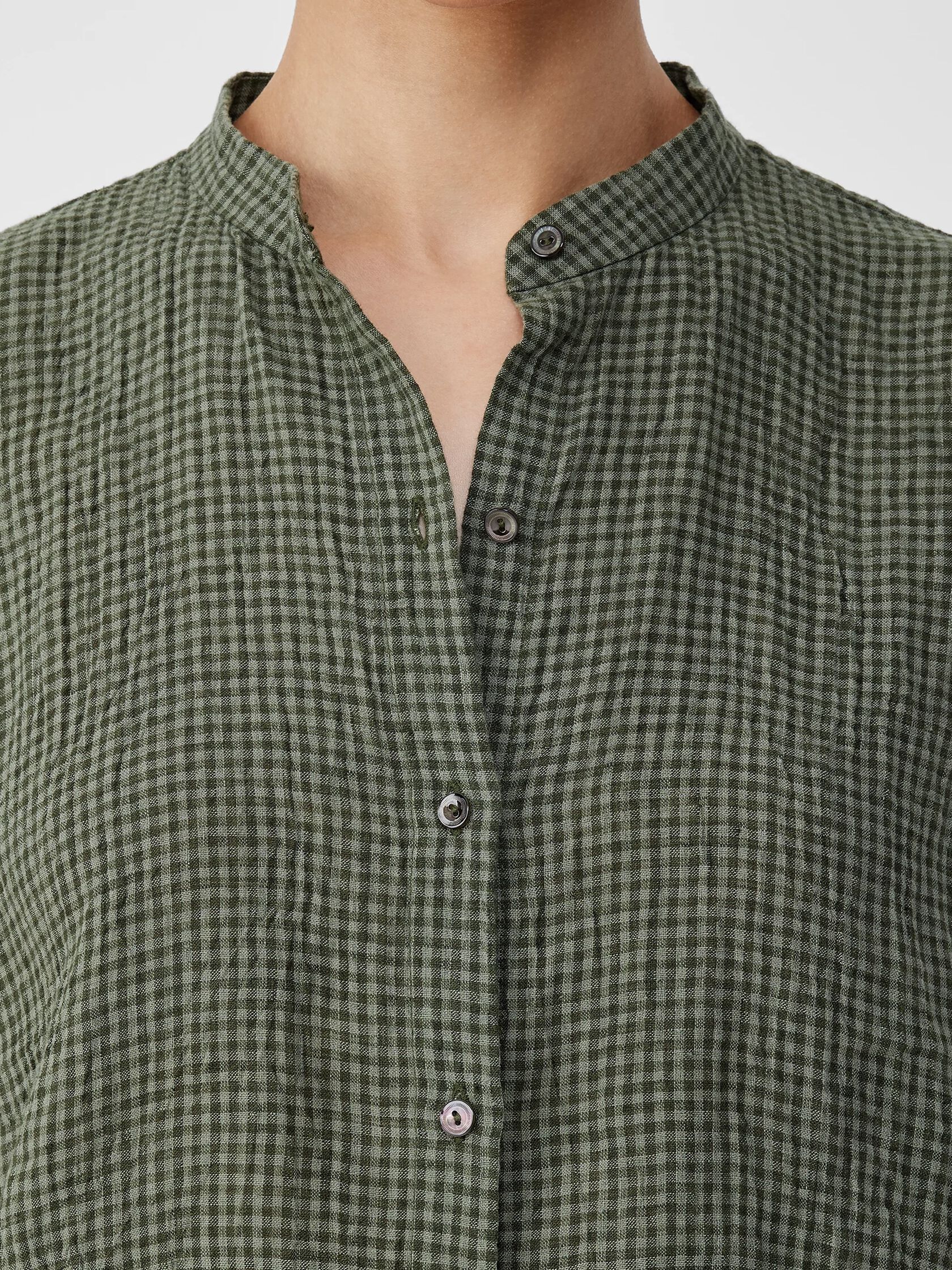 Puckered Organic Linen Short-Sleeve Shirt