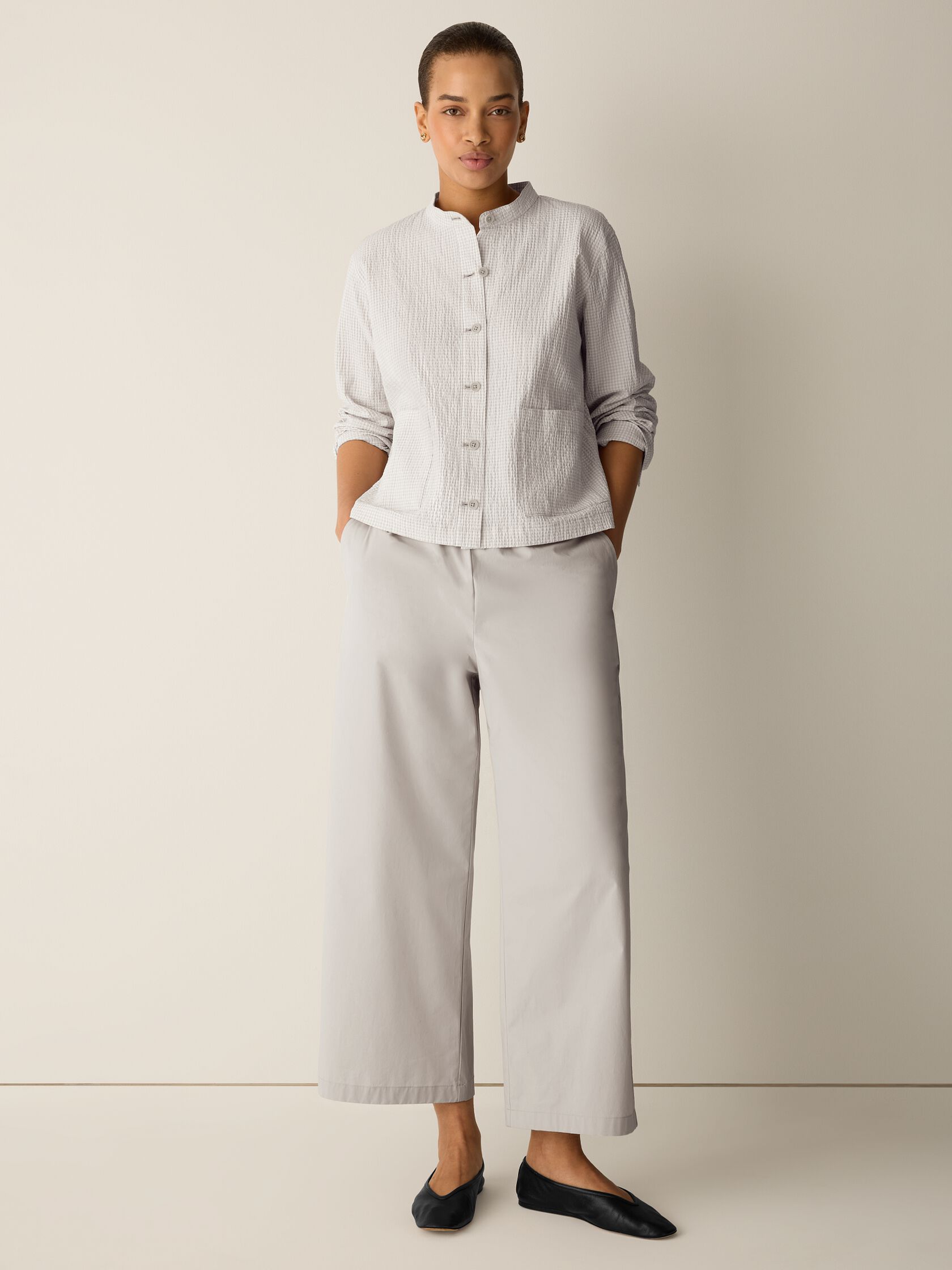 Stretch Organic Cotton Poplin Wide-Leg Pant