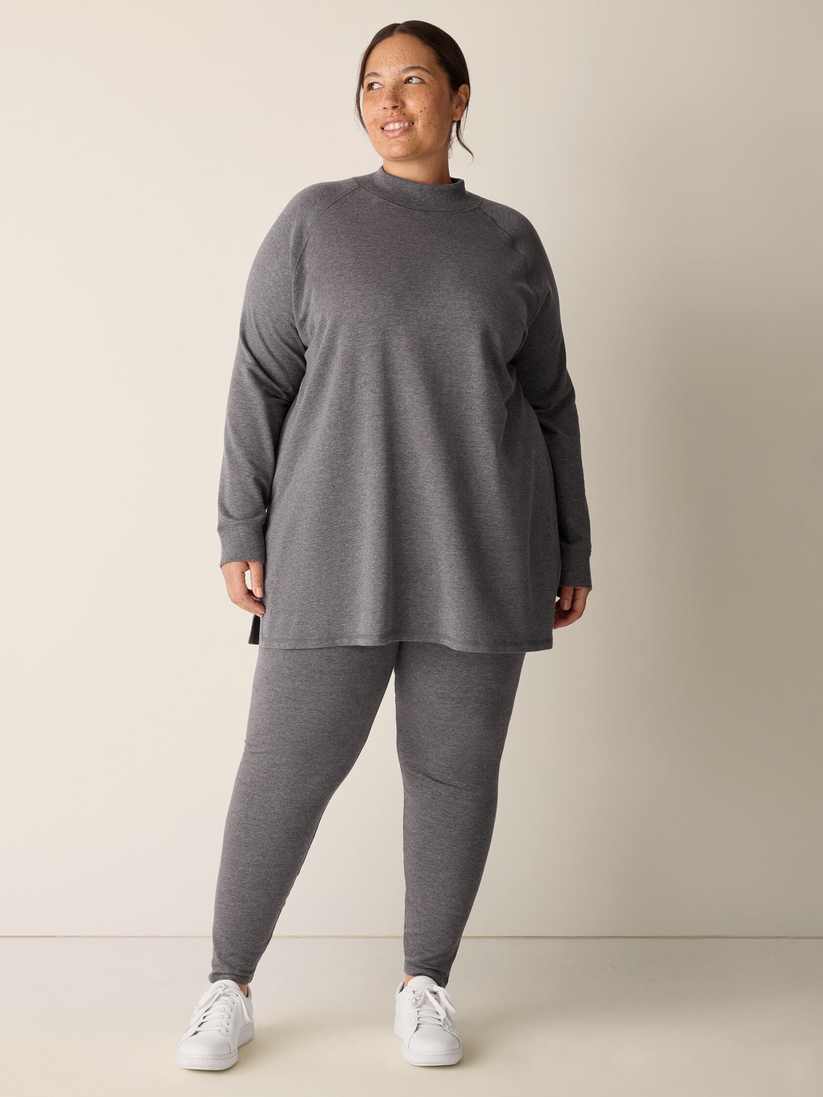 Cozy Brushed Terry Mock Neck Long Top