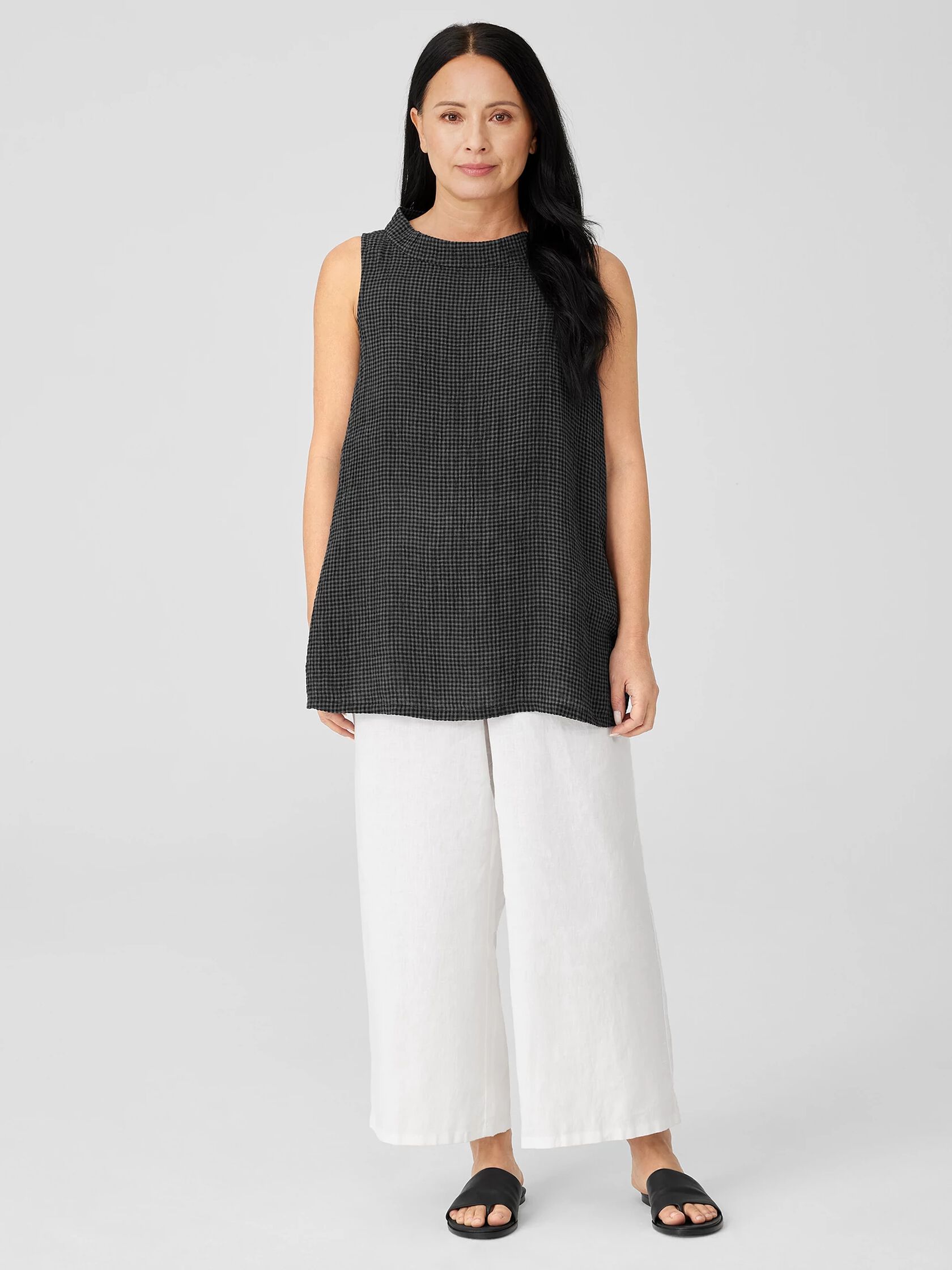 Puckered Organic Linen Mock Neck Top