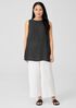 Puckered Organic Linen Mock Neck Top