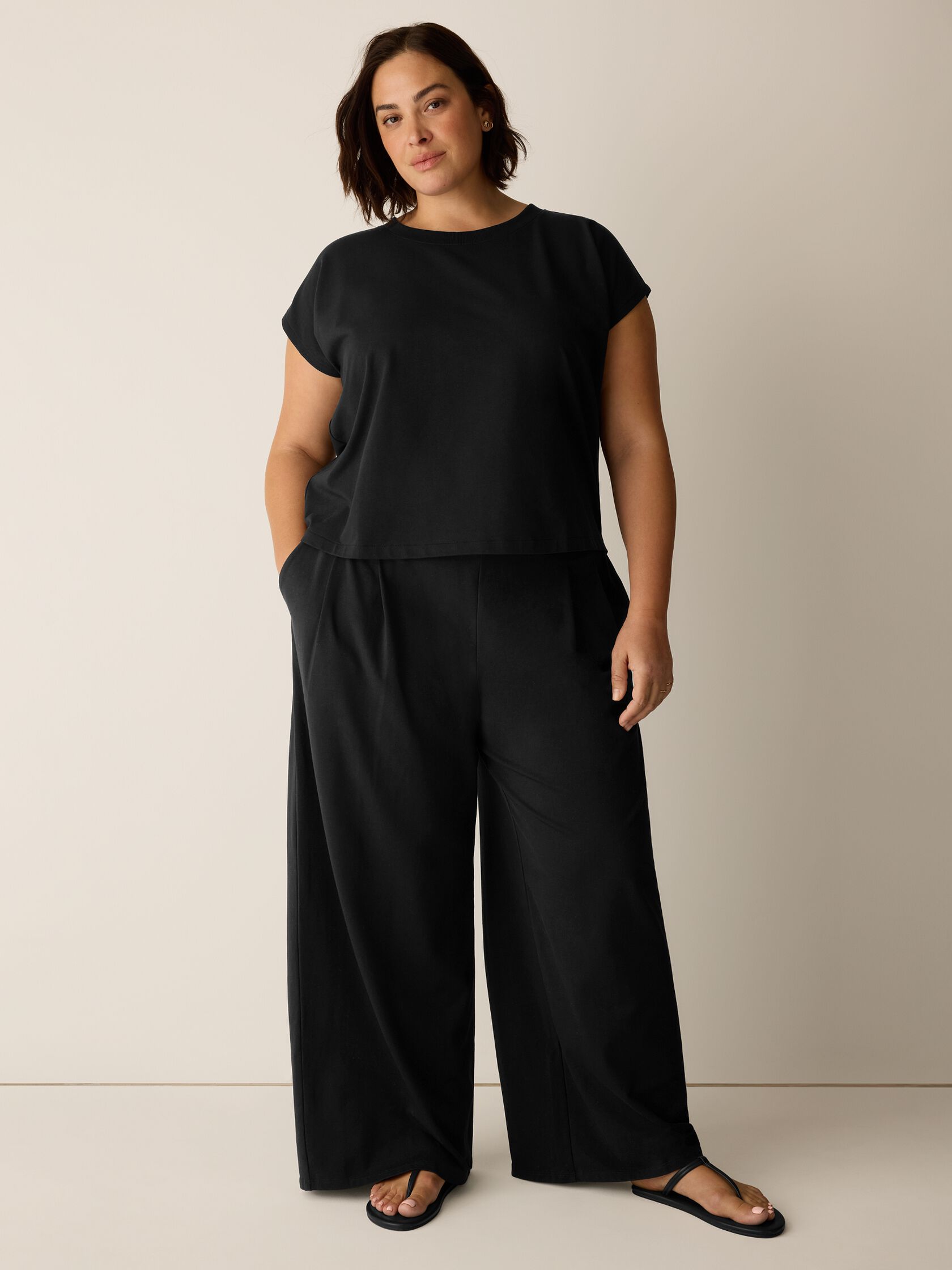 Pima Cotton Stretch Jersey Crew Neck Top