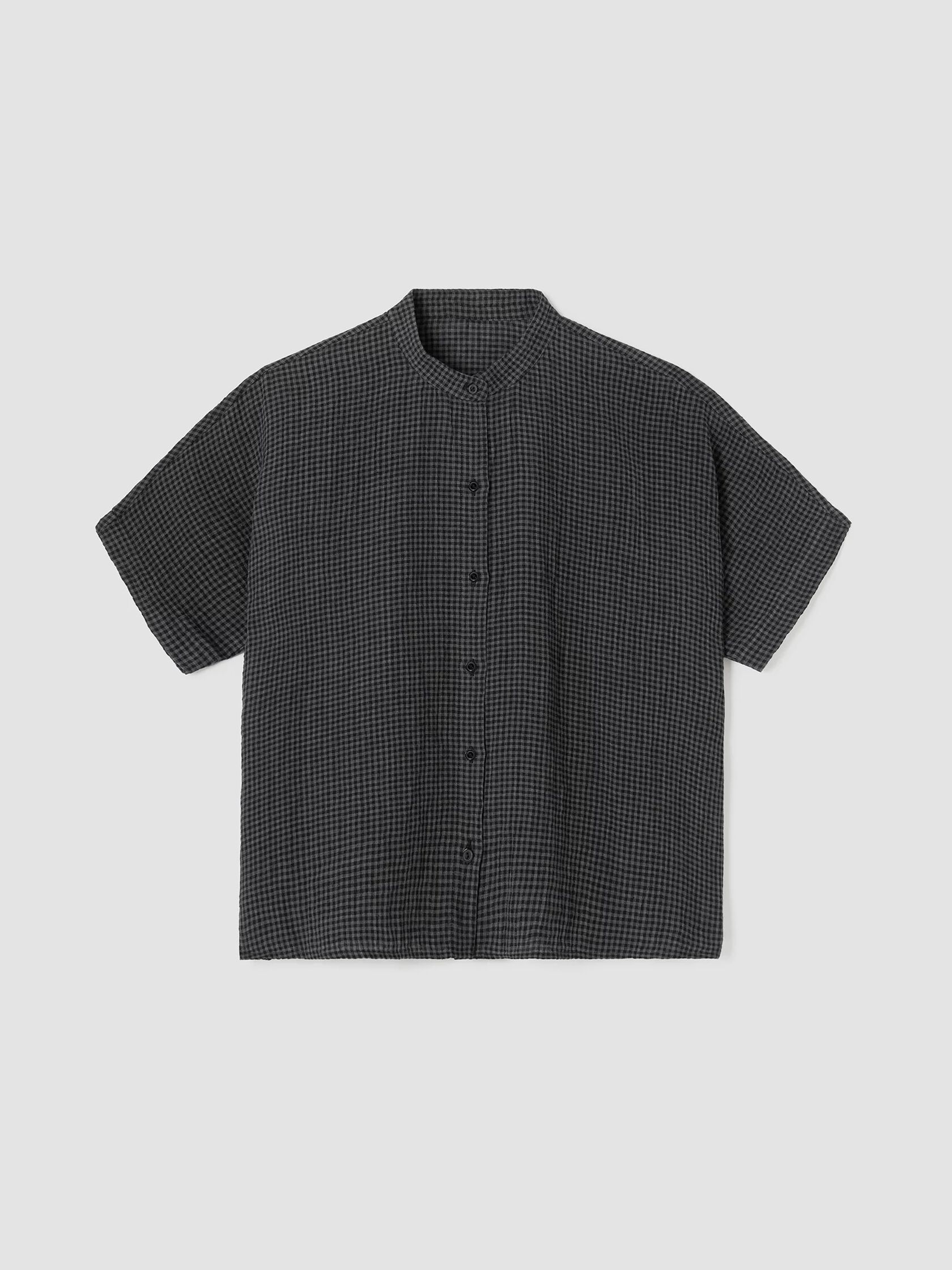 Puckered Organic Linen Short-Sleeve Shirt