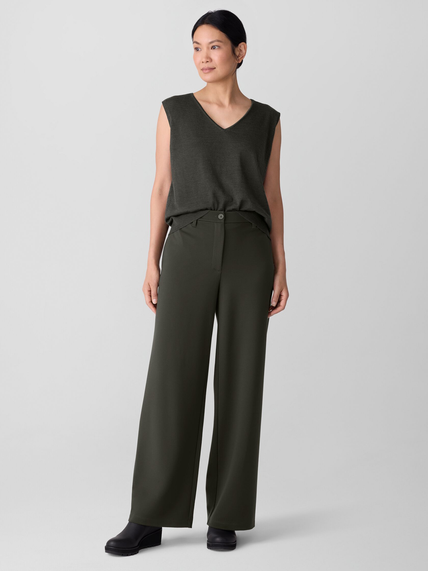 Washable Flex Ponte Wide Trouser Pant