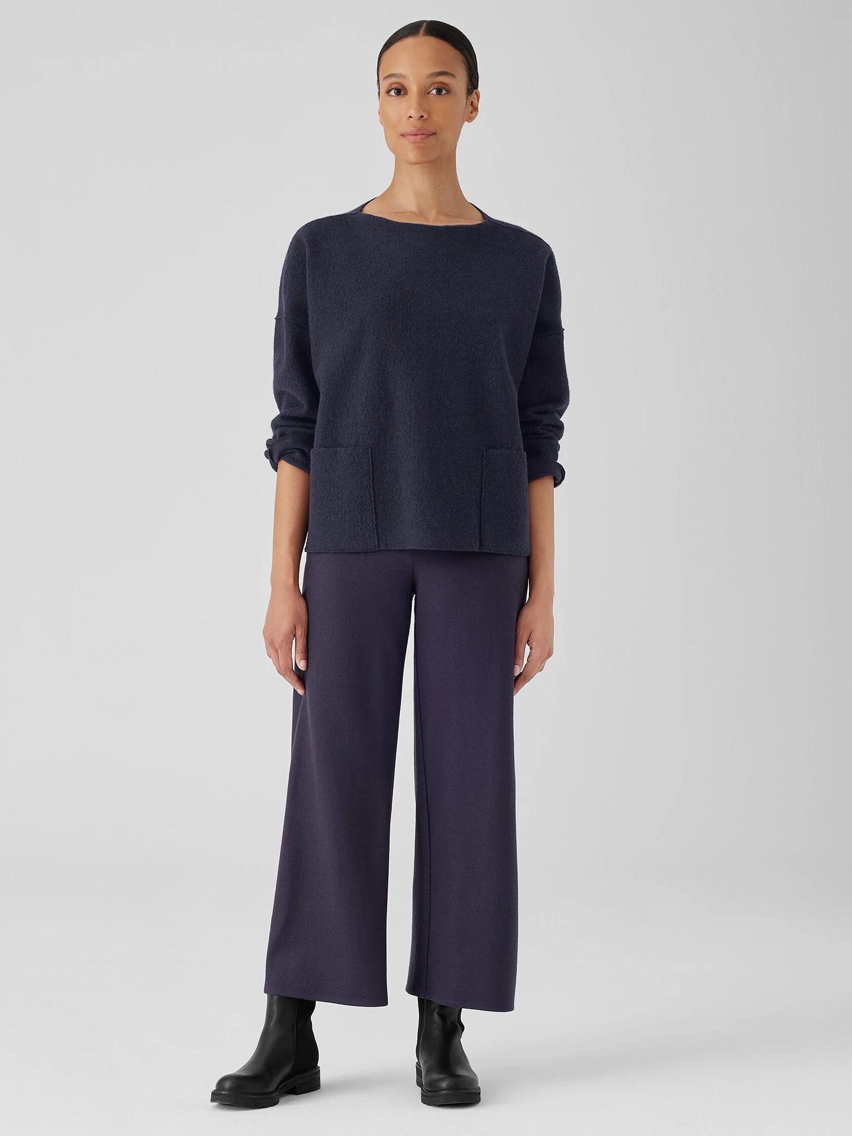 Lightweight Boiled Wool Bateau Neck Top in Regenerative Wool