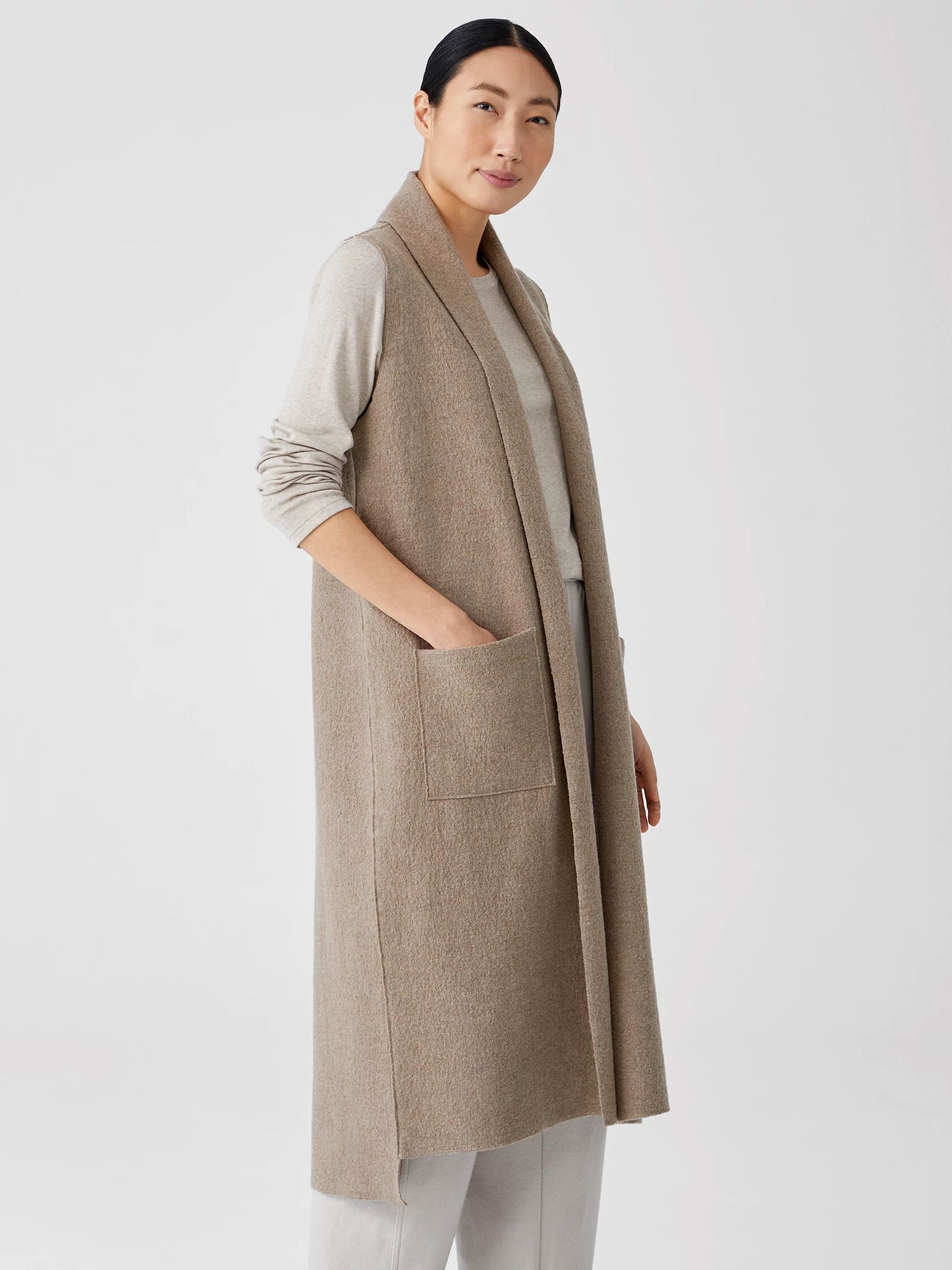 Lightweight Boiled Wool Long Vest in Responsible Wool
