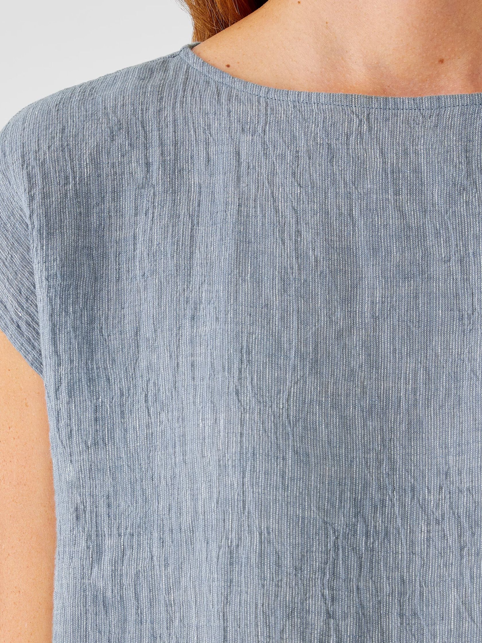 Striped Organic Linen Crinkle Shirred-Back Top