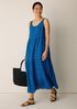 Puckered Organic Linen Plaid Tiered Dress