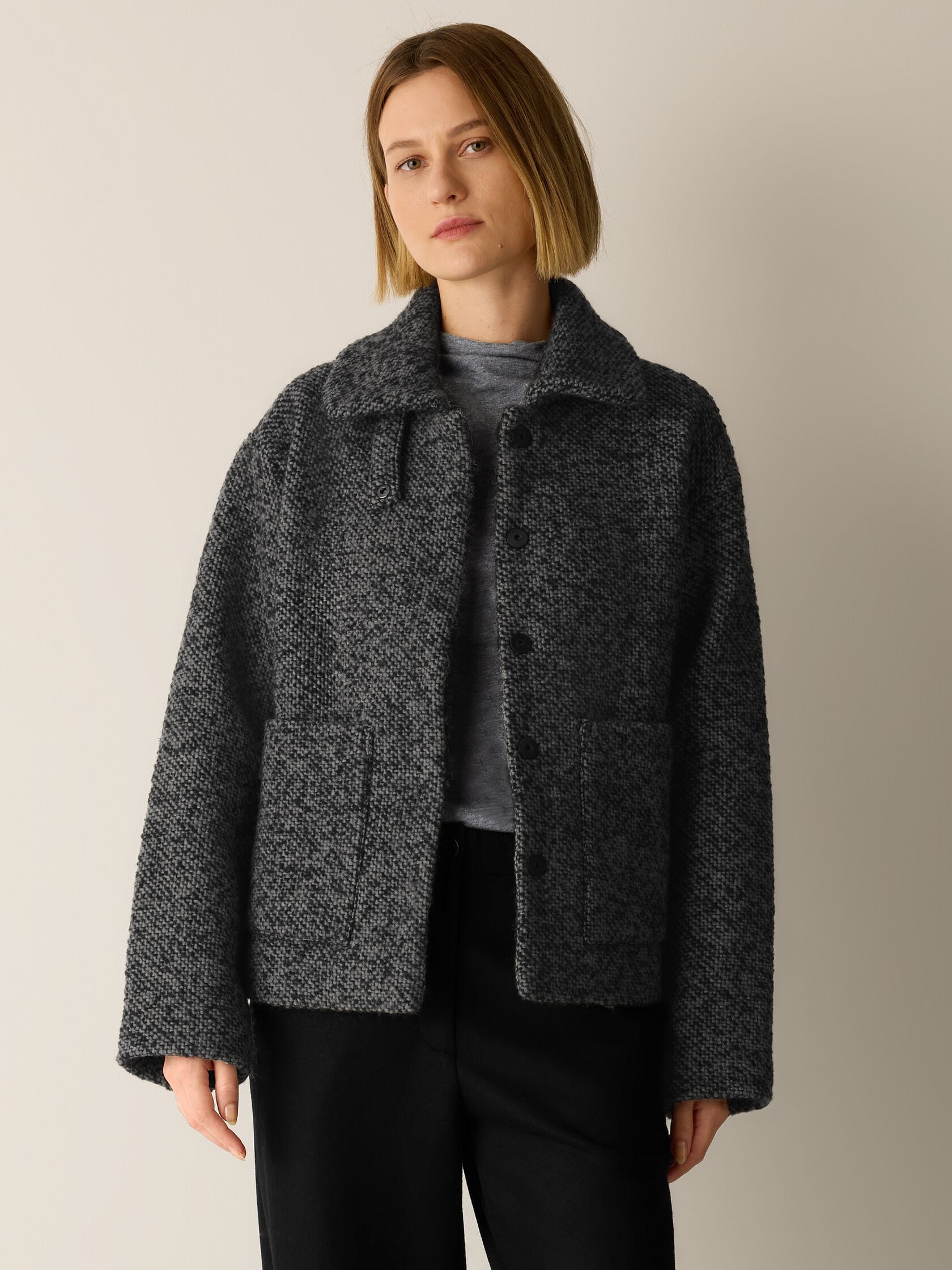Marled Wool Tweed Classic Collar Jacket
