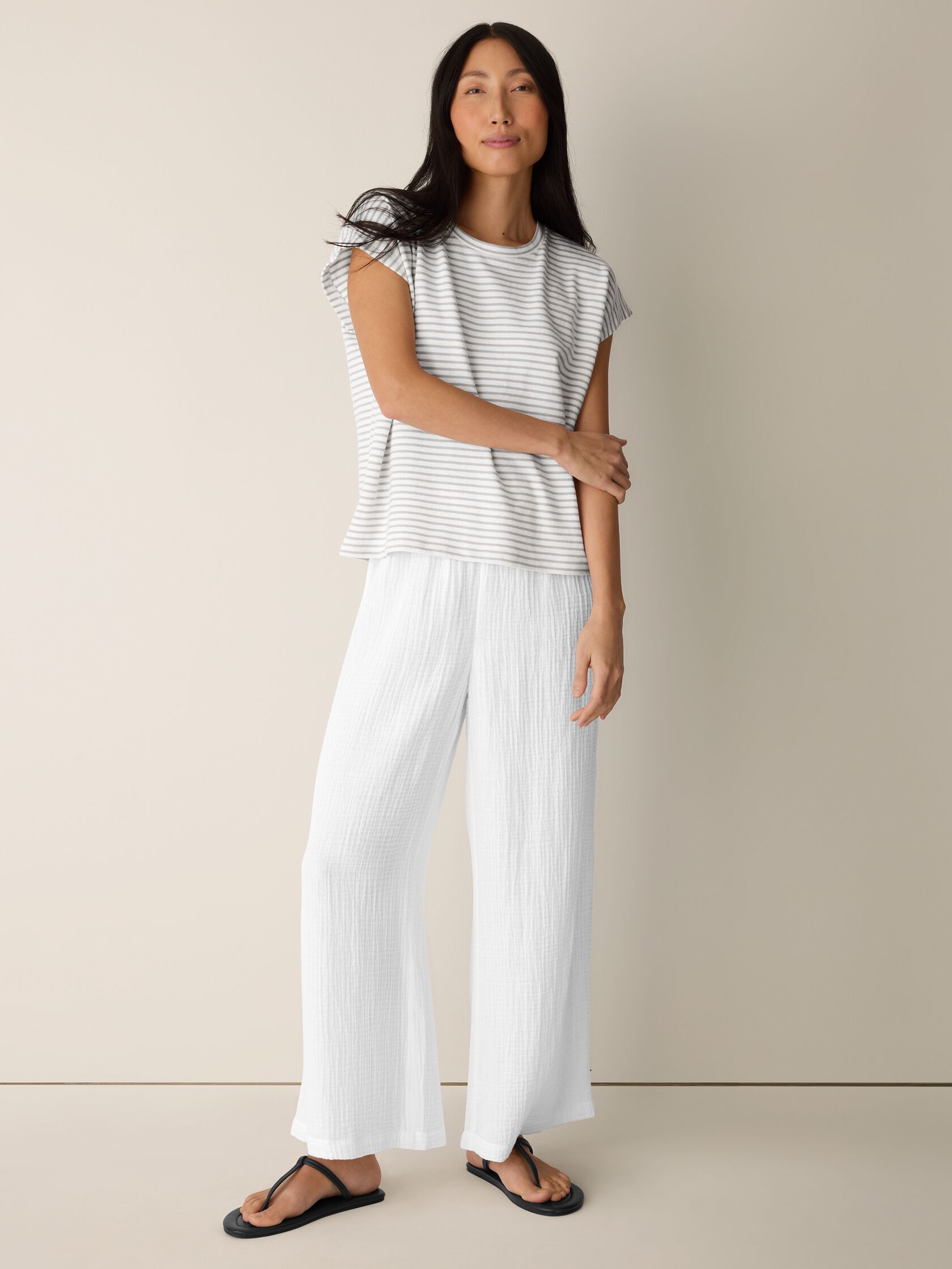 Striped Organic Cotton Slub Crew Neck Tee