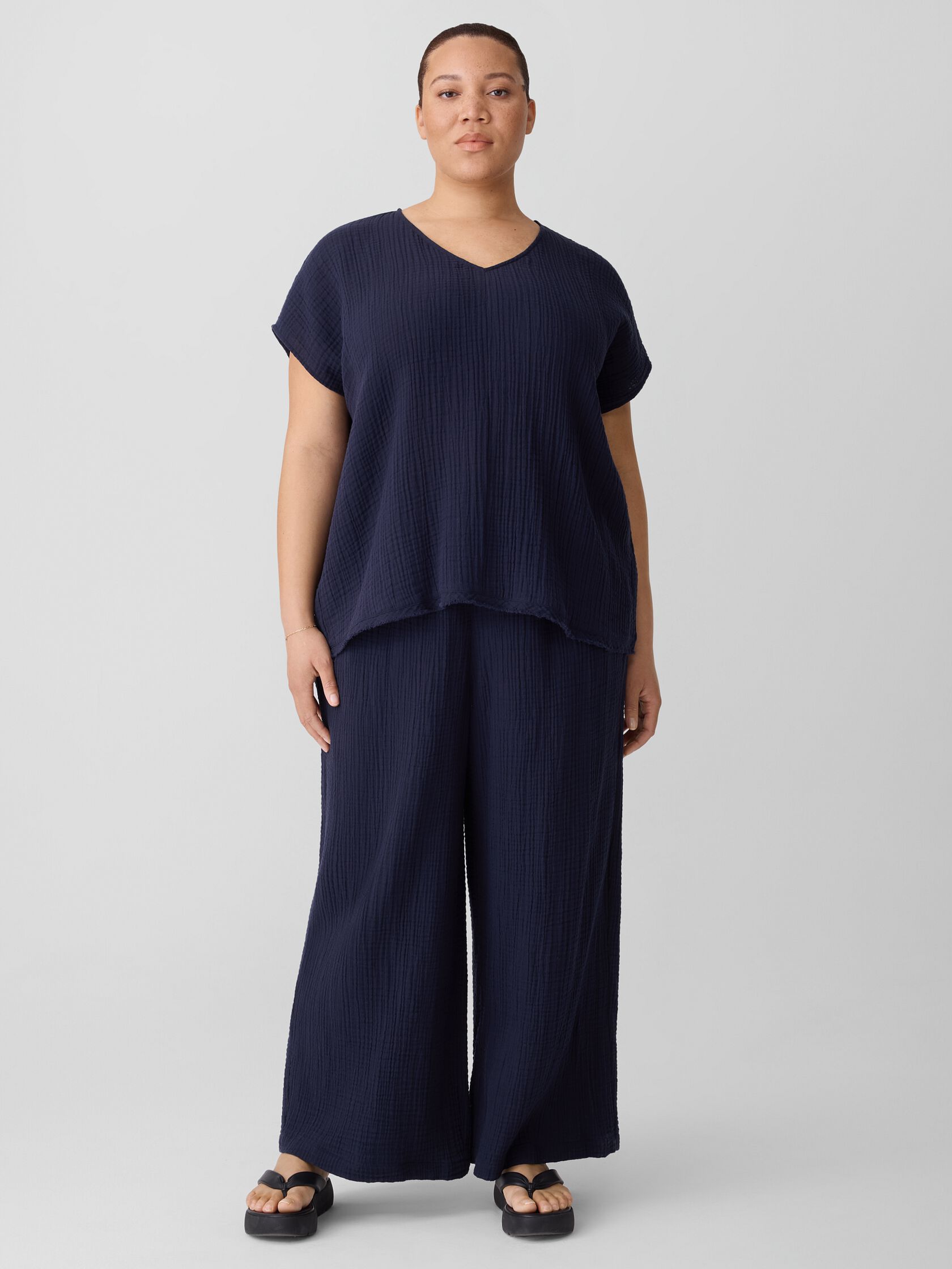 Organic Cotton Lofty Gauze V-Neck Square Top